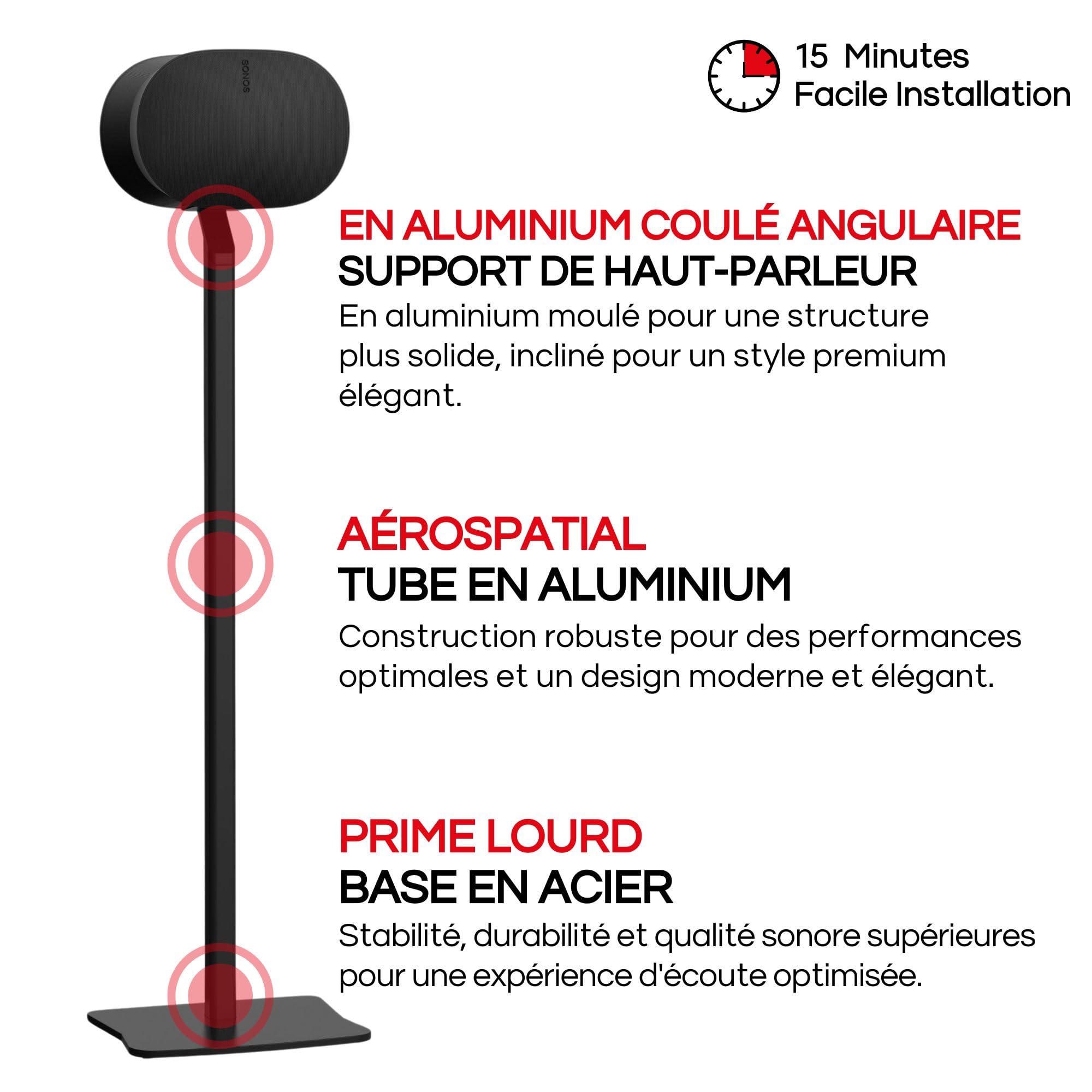 Sound Bass Pied de Sol ERA300, (2 Pièces), Noir, Design Métallique Premium
