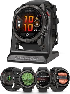 Garmin Fenix 8 Pro, 51mm, AMOLED Display, Premium Multisport GPS Smartwatch, inReach Technology for Emergency Survival, Health Tracking | Carbon Gray/Black, Signature Series Modern Power Stand