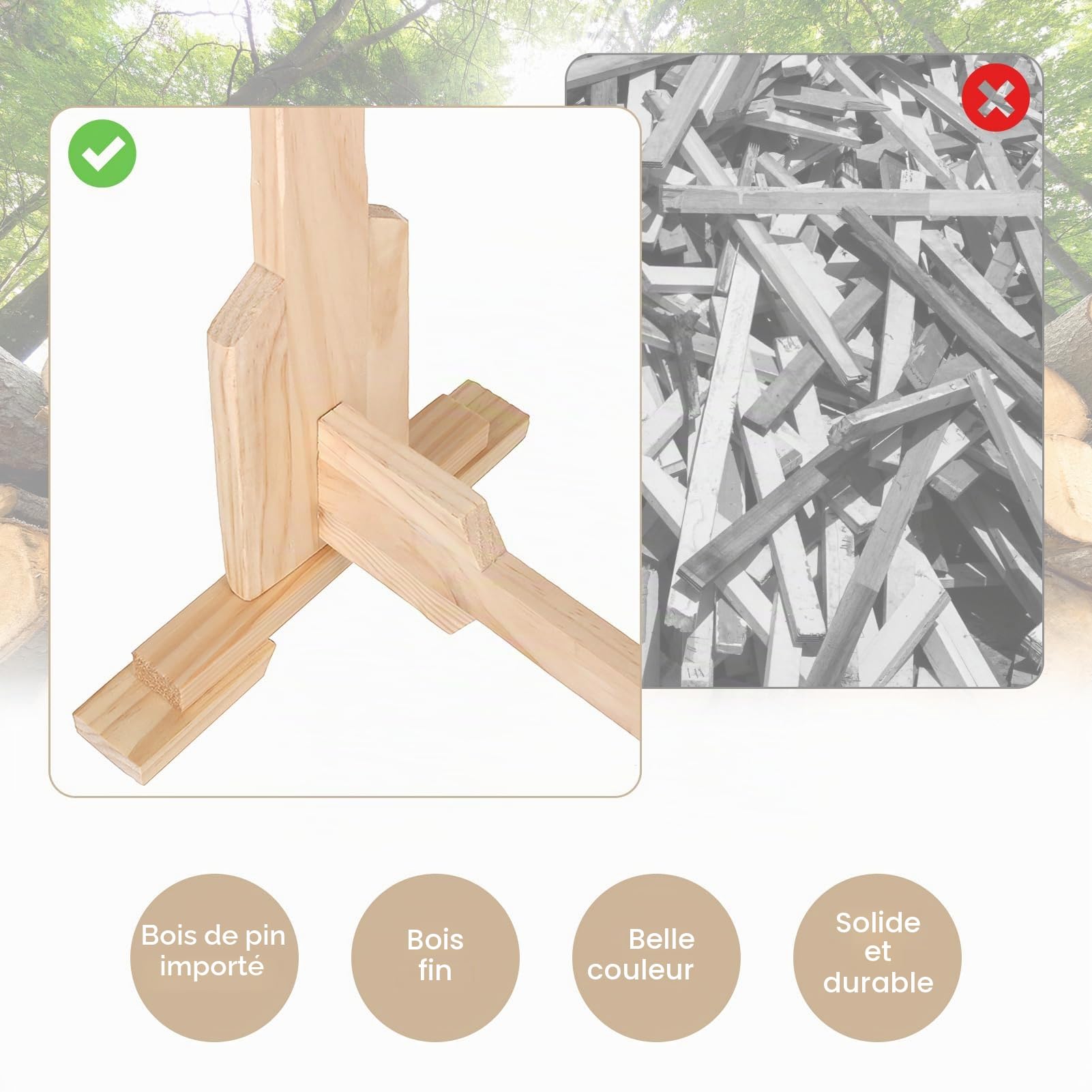 Support de Broderie en Bois Ejoyous, Hauteur Réglable 5 Niveaux, Rotation 360 Degrés, 100 cm, 32CT