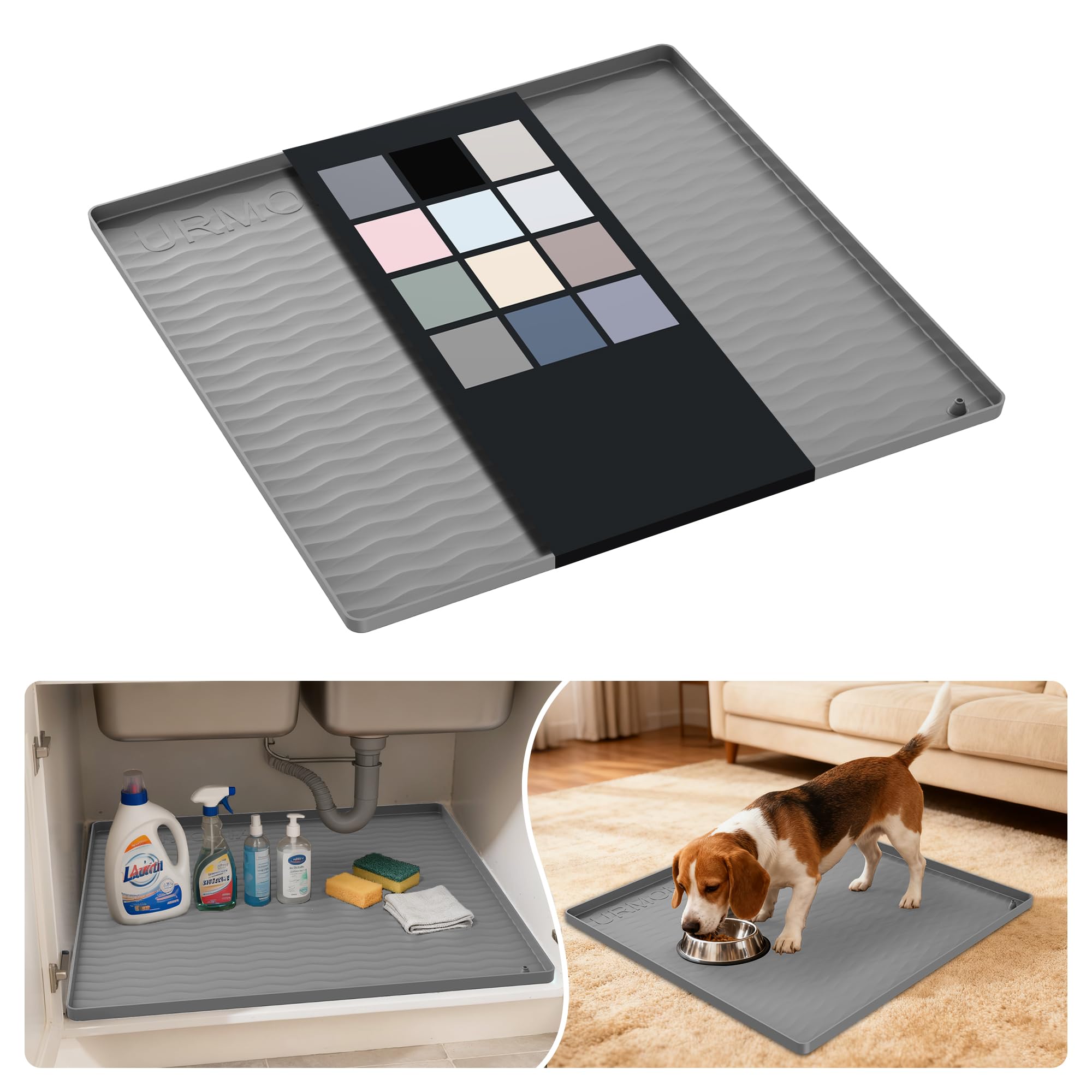 URMONA Silicone Under Sink Mat 55 x 55 cm, Waterproof Kitchen Cupboard Mat