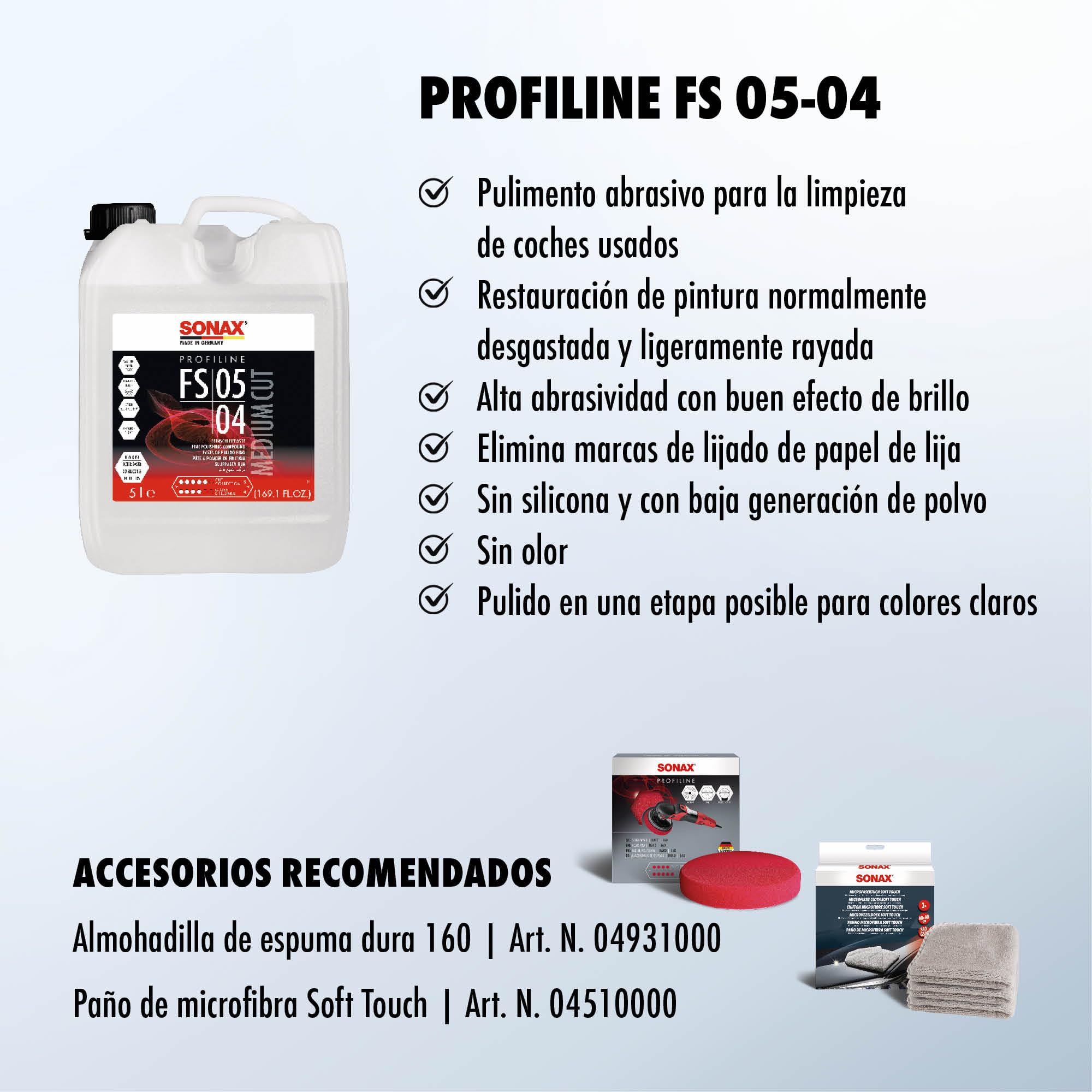 SONAX PROFILINE FS 05-04 (5 litros) abrillantador para eliminar inclusiones de polvo, nieblas de pintura y marcas de esmerilado | N.° 03195000
