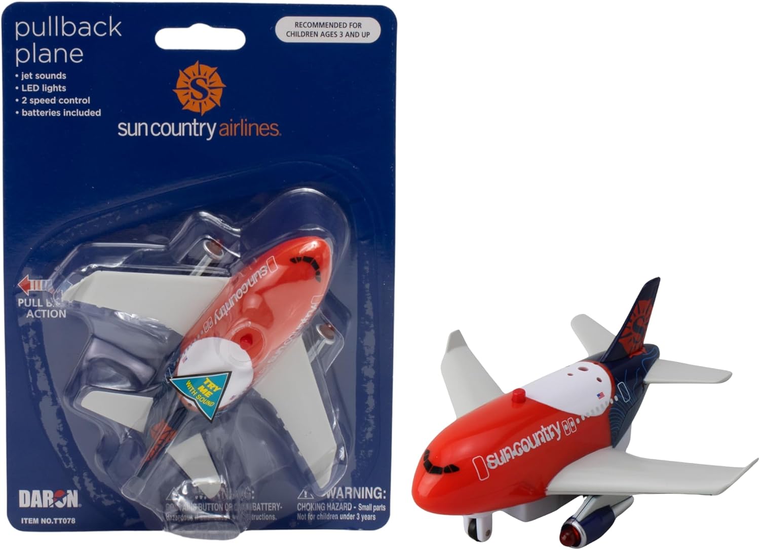 Daron Sun Country Toy Airplane – Pullback Jet with Lights & Sound, Plastic Aircraft Toy with Take-Off Sounds for Kids Ages 3+