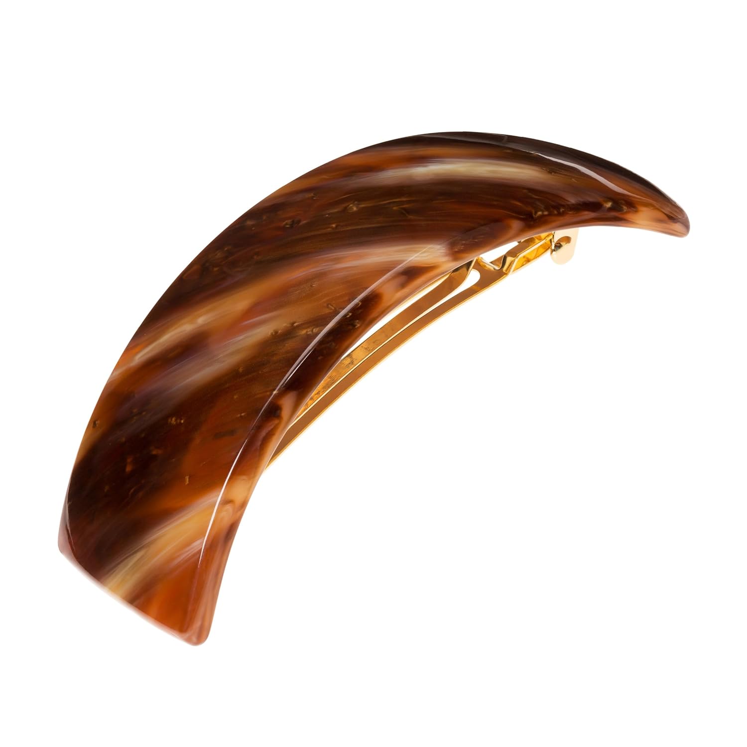 France Luxe Large Hair Barrette for Thick Hair, Rectangle Volume French Barrette for Women, Strong Hold, Comfortable and Easy to Use, Caramel Horn