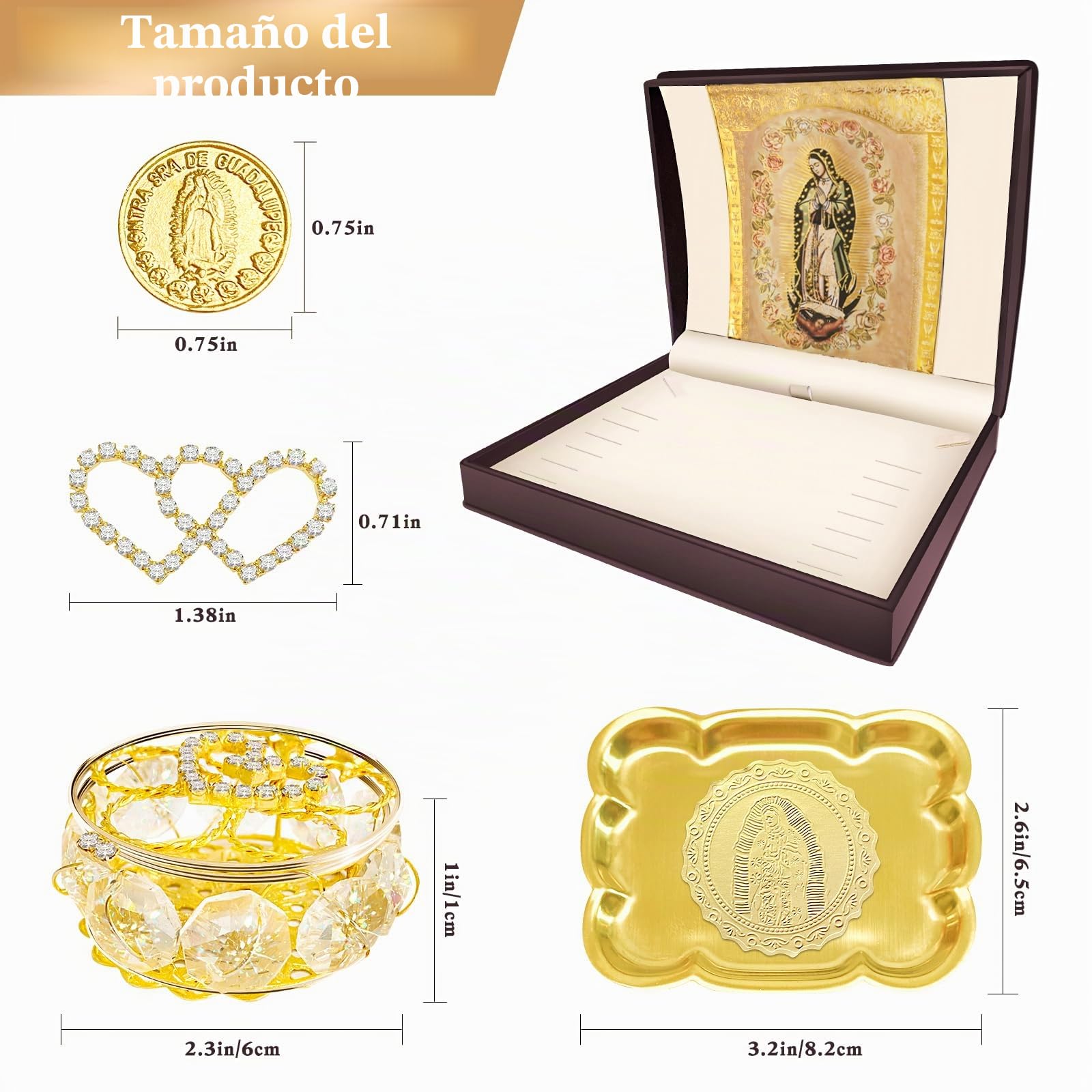 ESNOY Arras De Boda Católica Virgen De Guadalupe Regalos, Arras Para Boda Catolica, Arras De Matrimonio, Arras para Monedas de Boda Católica, Clásico Oro Ceremonia Arras Set Decoracion Accesorios de