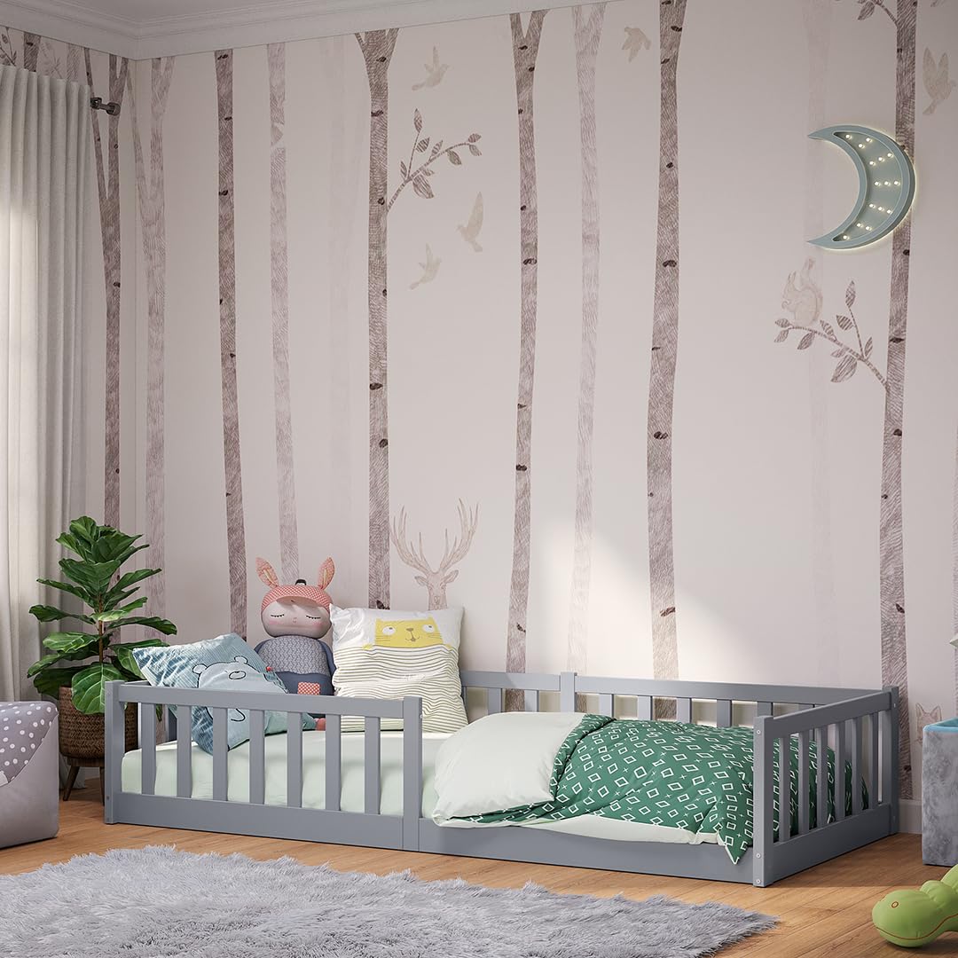 Bellabino Kleinkindbett Bodenbett 90x200 cm – Montessori Kinderbett mit Rausfallschutz & Lattenrost