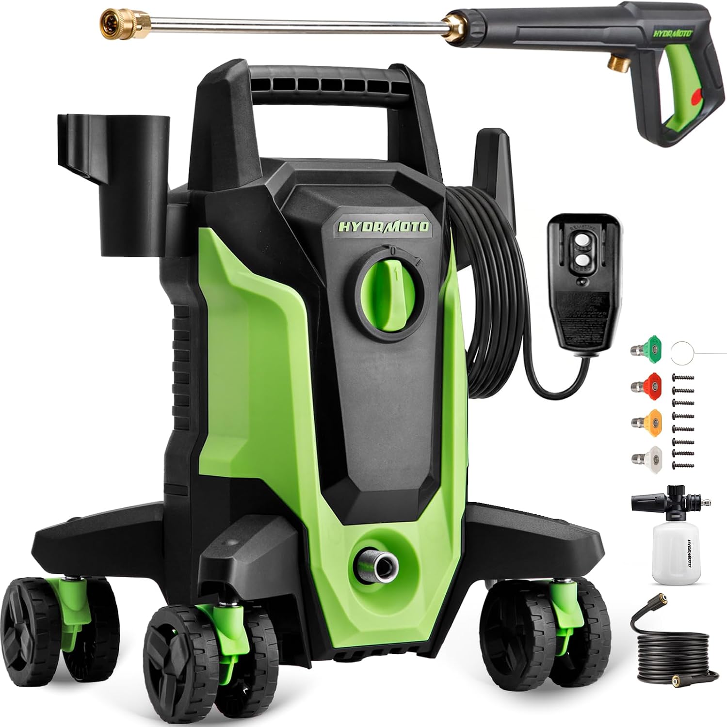 Electric Pressure Washer, 2500 PSI Max 1.8 GPM Max, 4 Lockable Swivel Wheels for Smooth Mobility, 4 Quick Connect Nozzles, Cleaner for Cars, Driveways, Fences, Patios & Household Cleaning