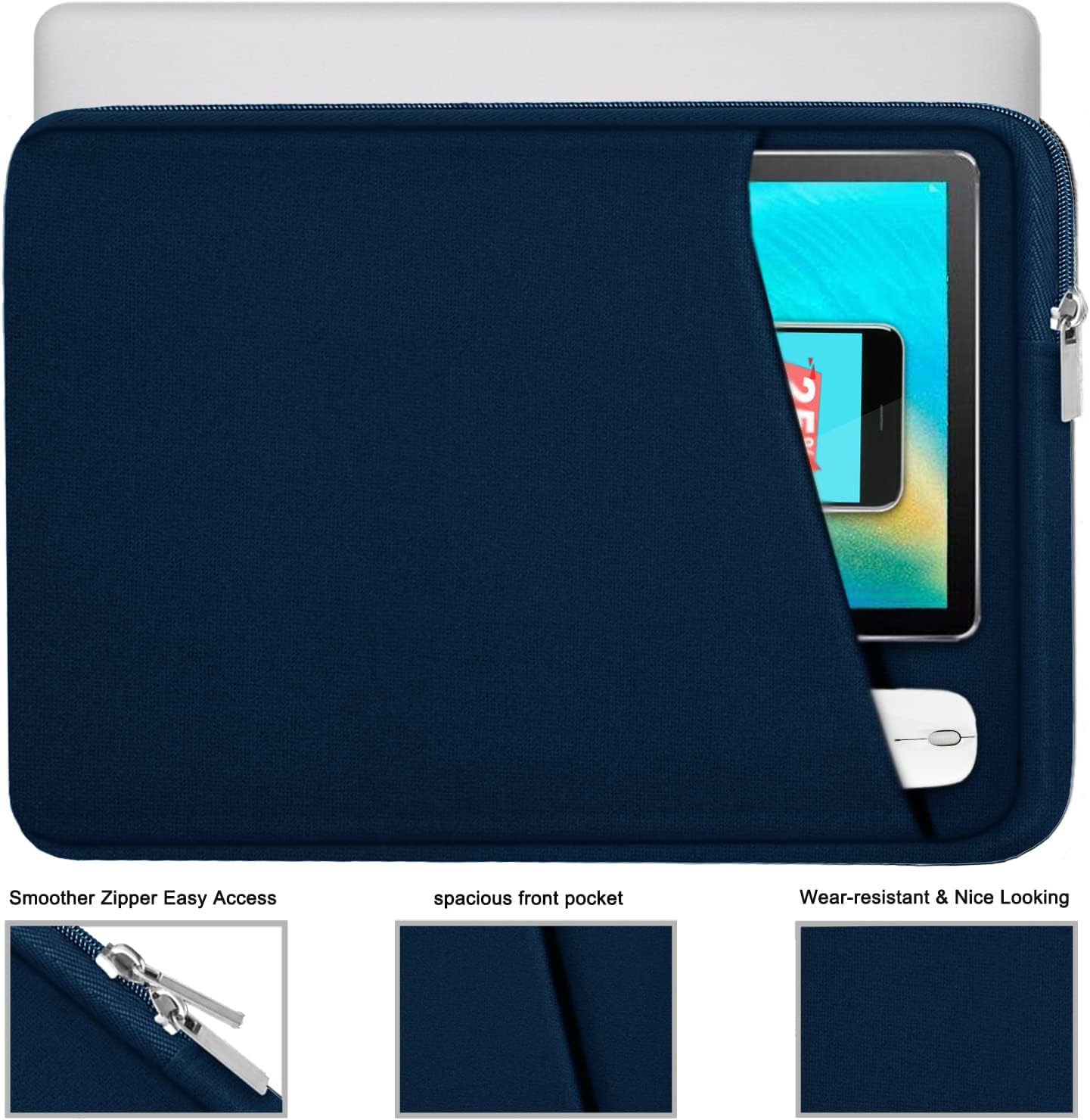 15.6 inch Laptop case, Durable Briefcase Shockproof Protective Sleeve, Handbags Portable Laptop Bag for 15.6 inch HP Dell Asus Lenovo Notebook Computer Cover with Front Pocket, Blue - Image 2