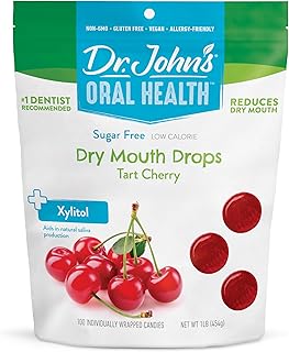 Dr. John's Candies Tart Cherry Dry Mouth Drops with Zero Sugar, Dye Free, Plant Based, Keto Friendly, 100 Count, 1 LB Bag