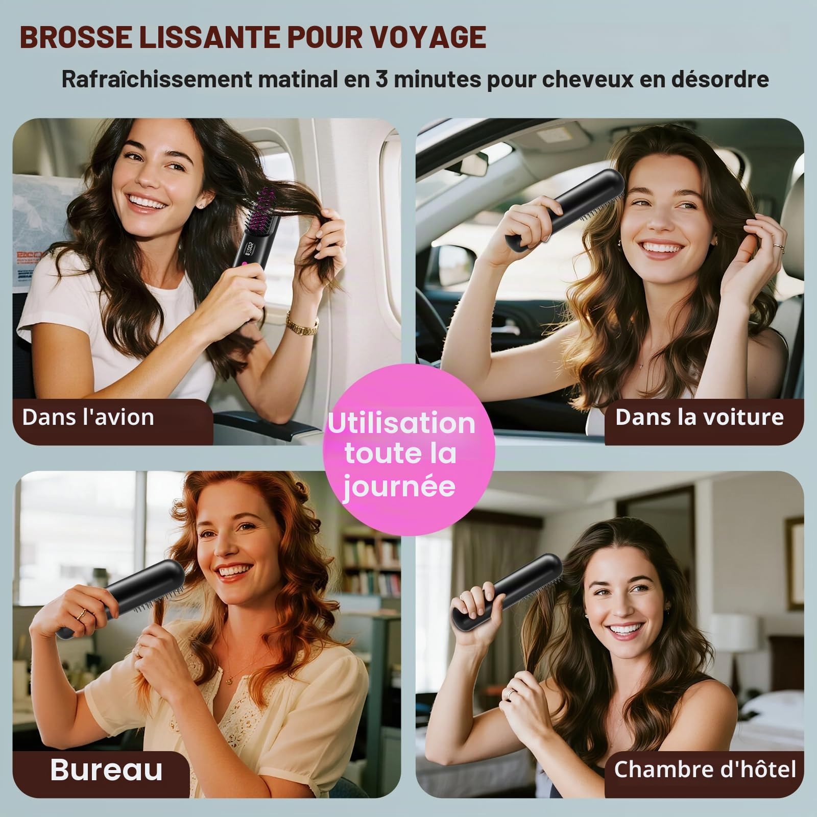 Brosse Lissante Sans Fil 9600mAh, Brosse Chauffante Cheveux Court