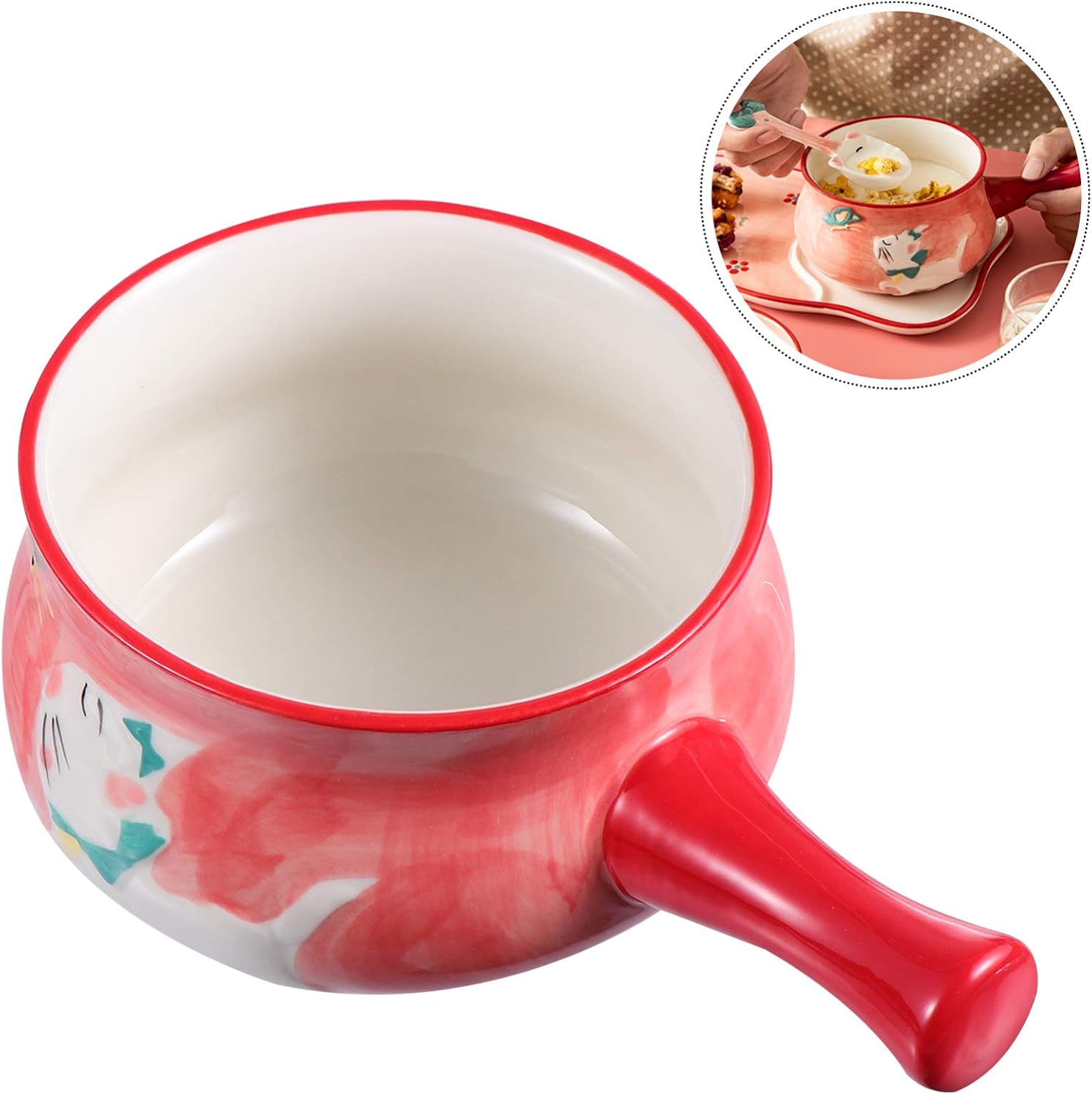 Ceramics Butter Warmer Enamel Milk Pot with Handle Kitchen Saucepan Pan Bowl Serving Bowl Noodle Sauce Pan for Home Kitchen(Assorted Color)