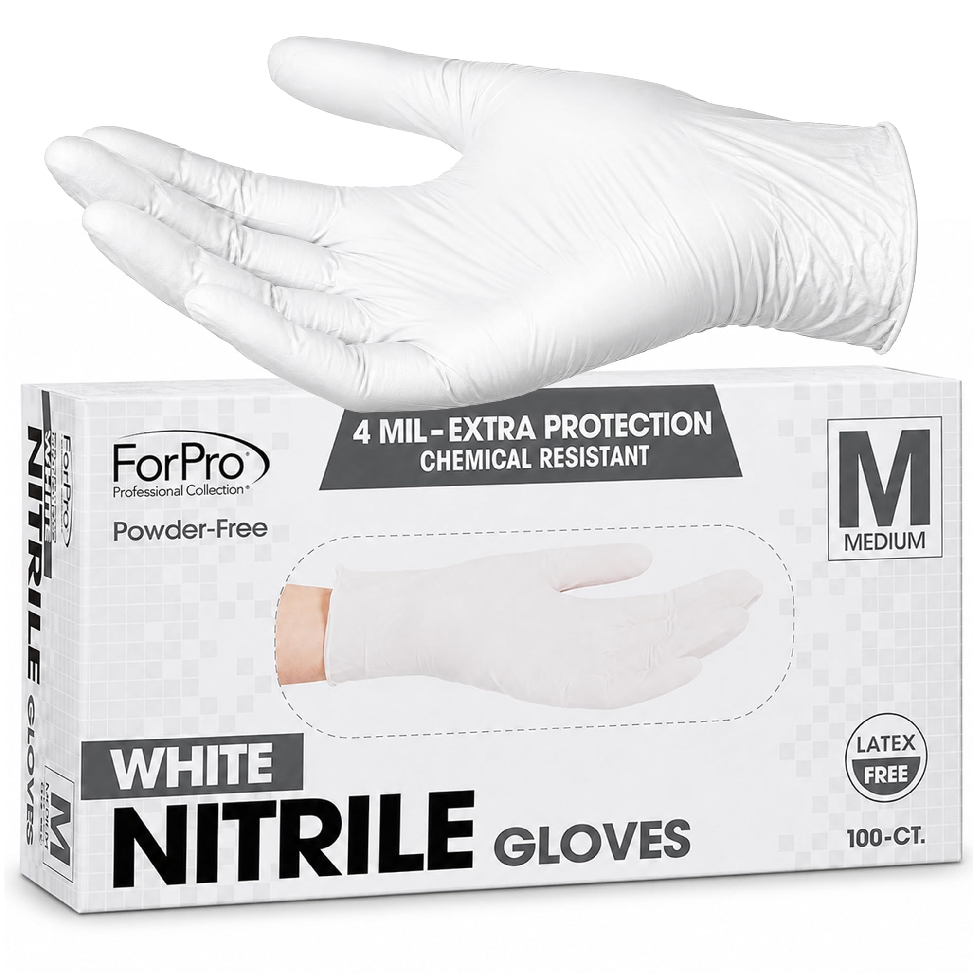 ForPro Disposable Nitrile Gloves, Chemical Resistant, Powder-Free, Latex-Free, Non-Sterile, Food Safe, 4 Mil