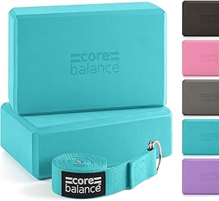 Core Balance Set di Blocchi Yoga in Schiuma e Cintura - Mattoncini di Supporto Ad Alta Densità e Cintura con Fibbia Ad Anello D in Cotone D Gratuita, Resistenti e Leggeri - Disponibili in 5 Colori