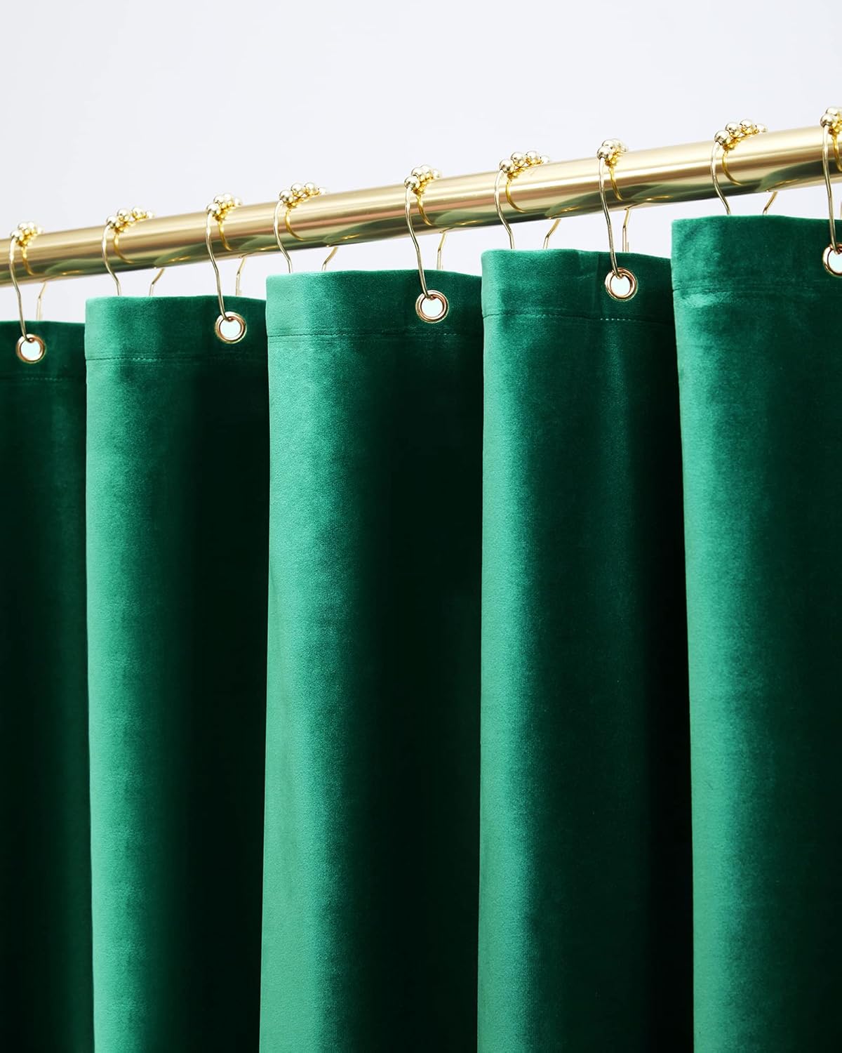 Velvet Green Shower Curtain Peacock Green Pleuche Thicken Soft Smooth Pleuche for Bathroom Shower Curtain 72X72 Inches -12Pcs Gold Metal Hooks