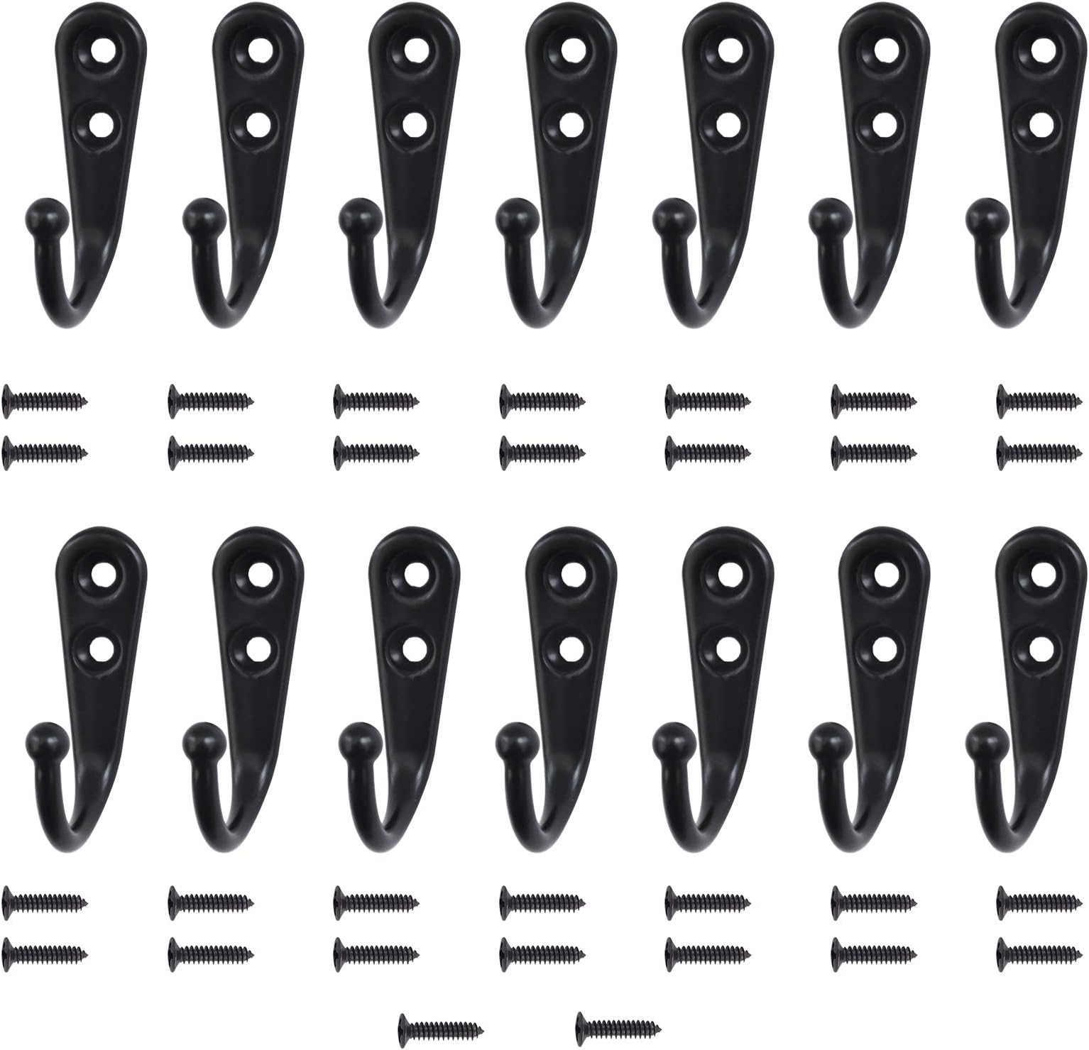 14 PCS Wall Mounted Hooks Coat Hooks with 30 PCS Screws Retro Door Robe Hook for Hanging Towel Clothes Hat Key Cup Single Metal Hook Black for Hanging in Bedroom Bathroom Kitchen Cupboard
