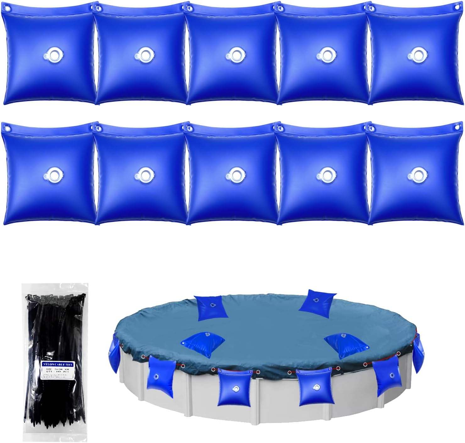 10 Pack Pool Cover Water Bags Hanging,0.4mm Heavy Duty PVC