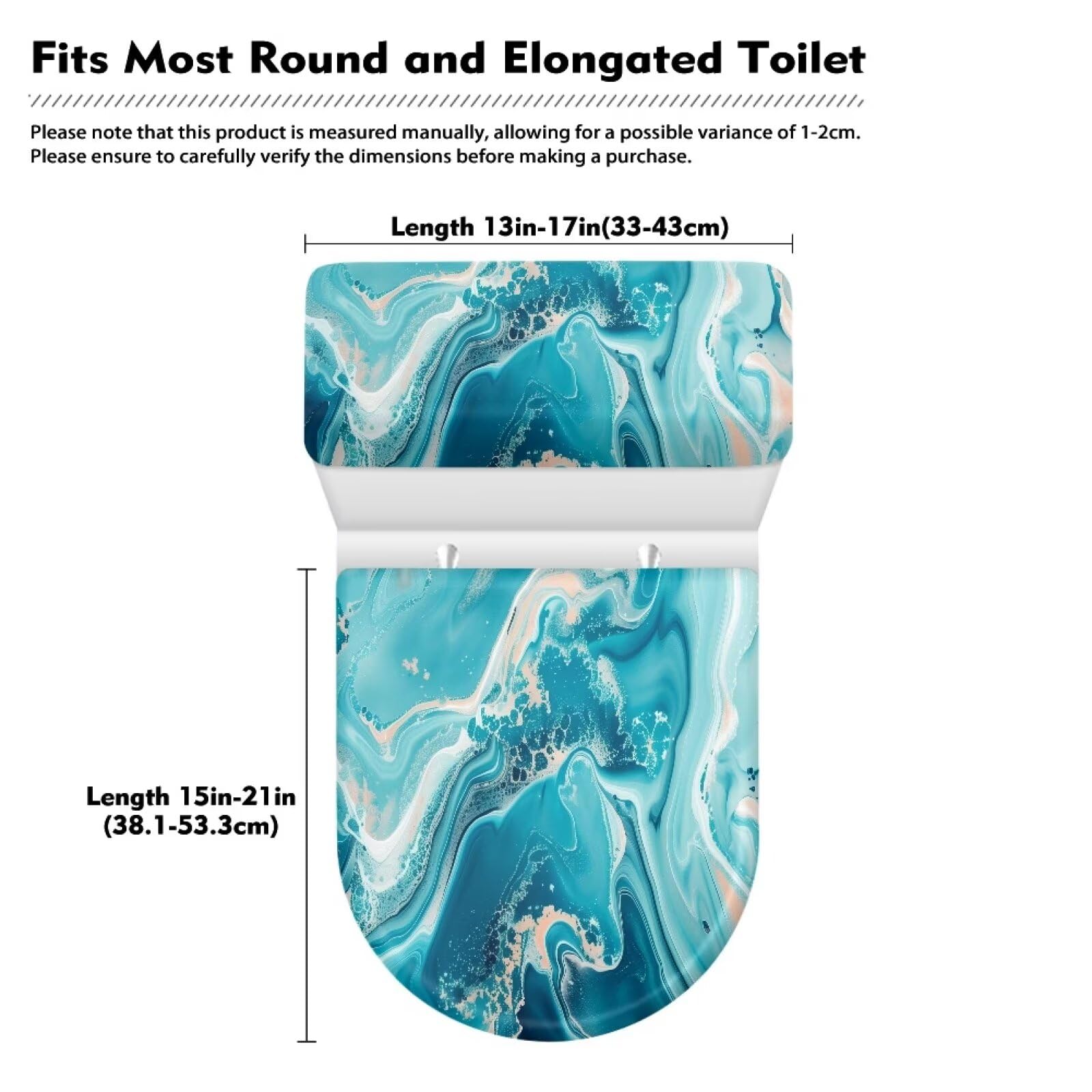 GLENLCWE Teal Marble Toilet Cover and Tank Lid Cover Soft 2-Piece Modern Toilet Cover Cover Set Home Decor Easy Care Toilet Lid Tank Protective Cover with Elastic Edge