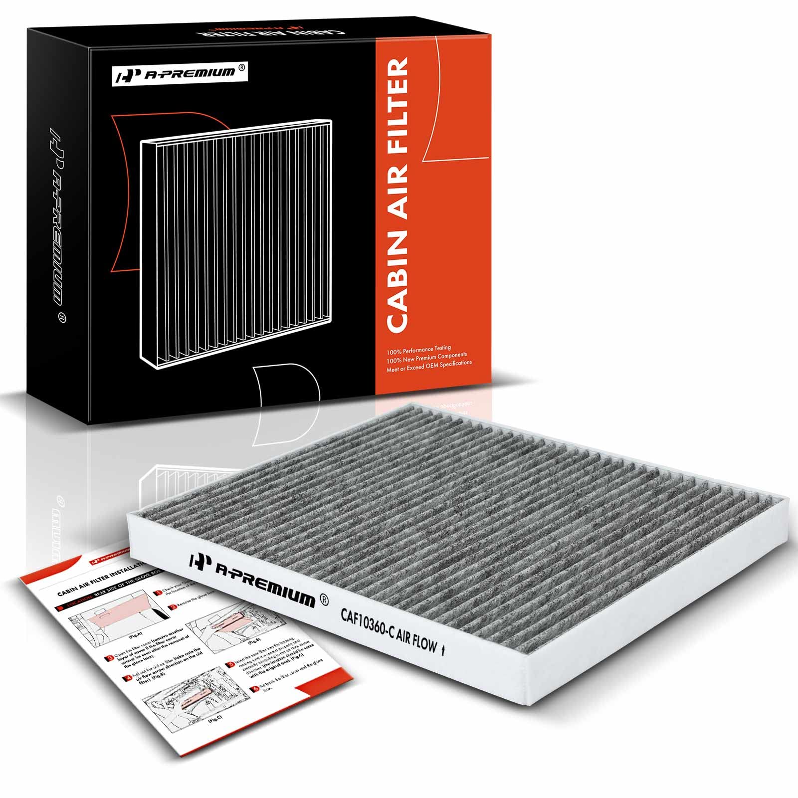 A-PremiumCabin Air Filter with Activated Carbon Compatible with Chevy, GMC, Cadillac & Hummer - Silverado, Suburban, Tahoe, Sierra, Yukon, Escalade, H2-2003-2004 - Behind Glove Box- Replace CF10360