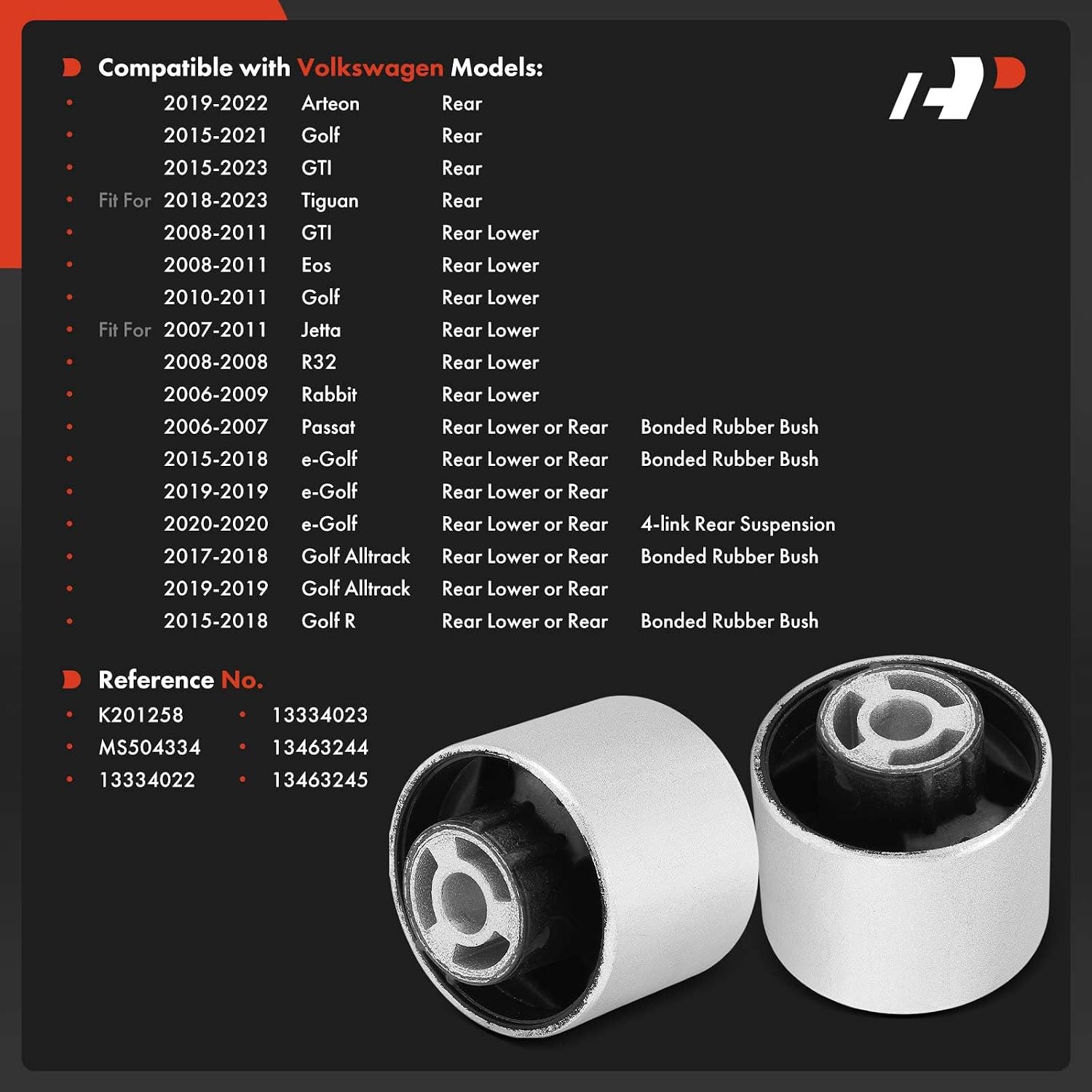 A-Premium 2 x Rear Trailing Arm Bushing Kit, Compatible with Volkswagen Jetta, Passat, Golf, Tiguan, Eos, GTI, Arteon, e-Golf, Taos, Rabbit, R32 & Audi A3, Q3, TT, RS3, S3, A3 Q3 TT TTS Quattro