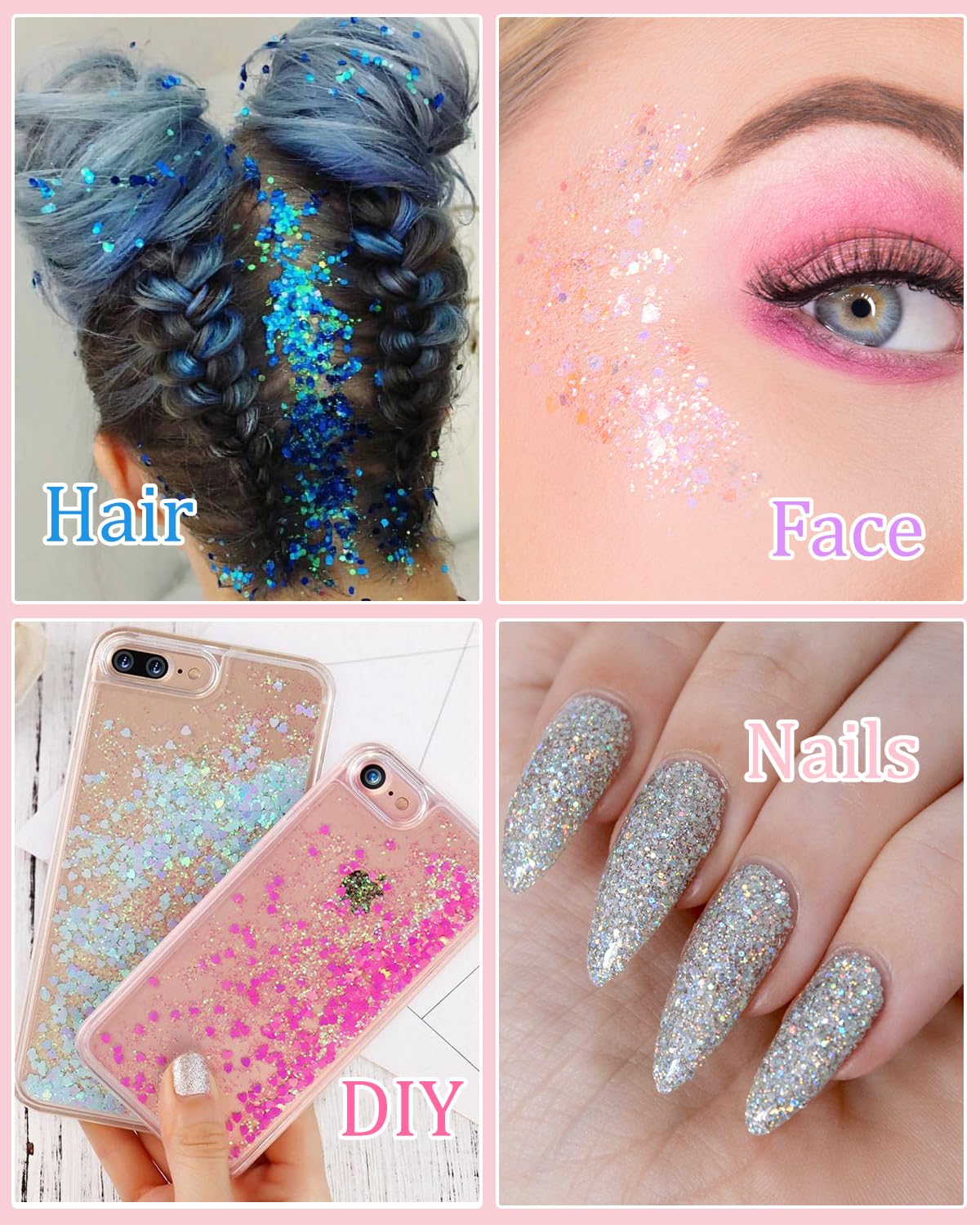 Chunky - 6 pezzi gel glitter corpo per trucco festival - glitter liquido per viso, capelli, labbra, unghie (50 ml)