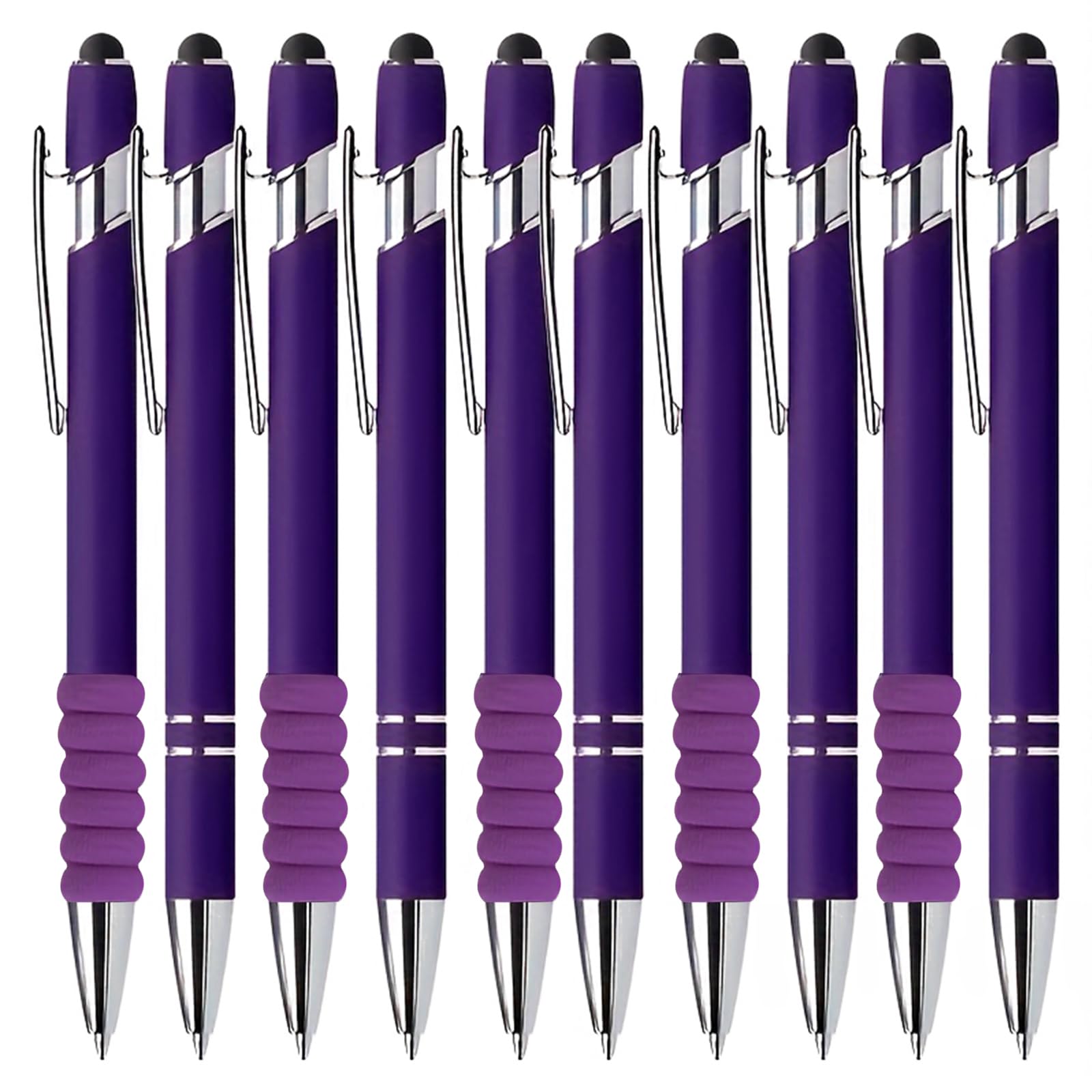 10 Pcs Deep Purple Ballpoint Pens, 1.0 mm Black Ink 2 in 1 Stylus Pens Retractable Ballpoint Pens with Stylus Tip and Super Soft Grip, Metal Pens for