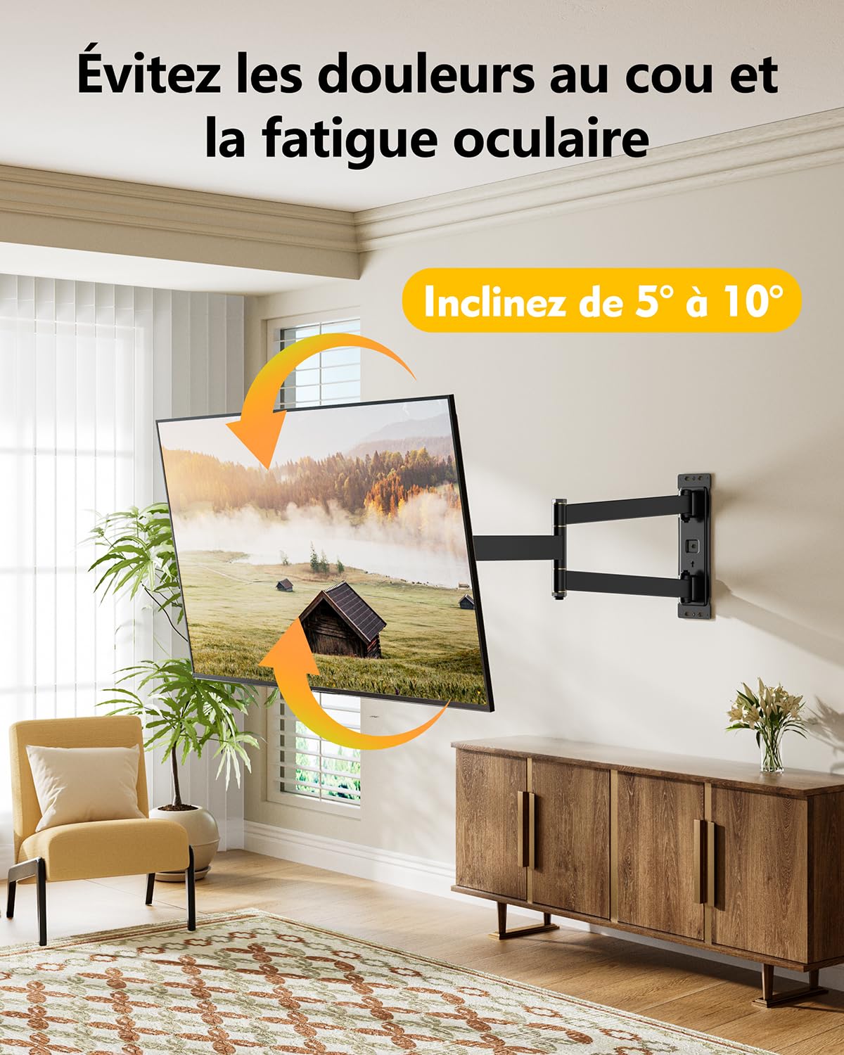 FORGING MOUNT Support Mural TV avec Bras Long de 943mm pour Écrans Plats/Incurvés de 26 à 65 Pouces jusqu'à 45 kg, Support TV Mural Articulé, Pivotant, Inclinable, Max VESA 400x400 mm