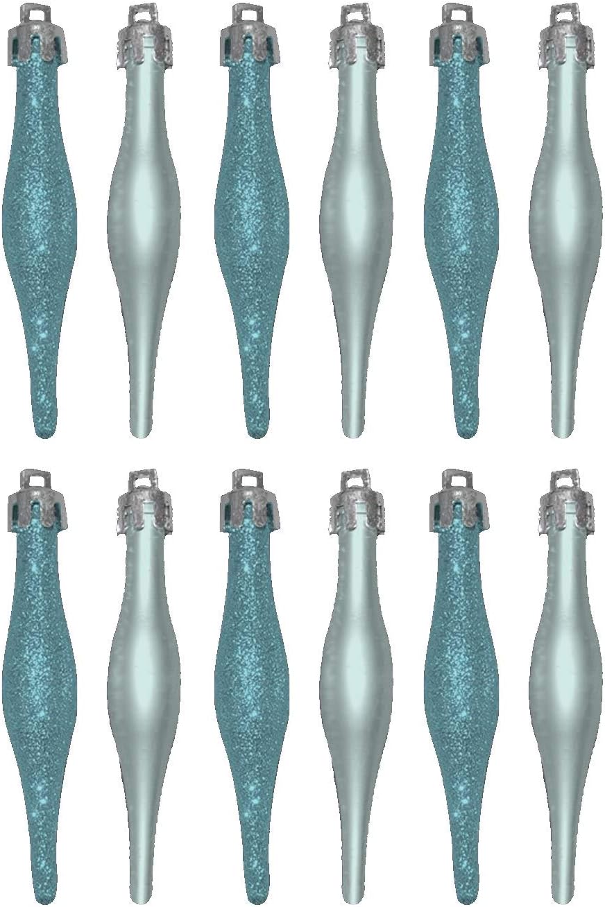12 x 9cm Baby Blue / ICE Blue Glitter + Matt Droplet Christmas Tree Ornaments