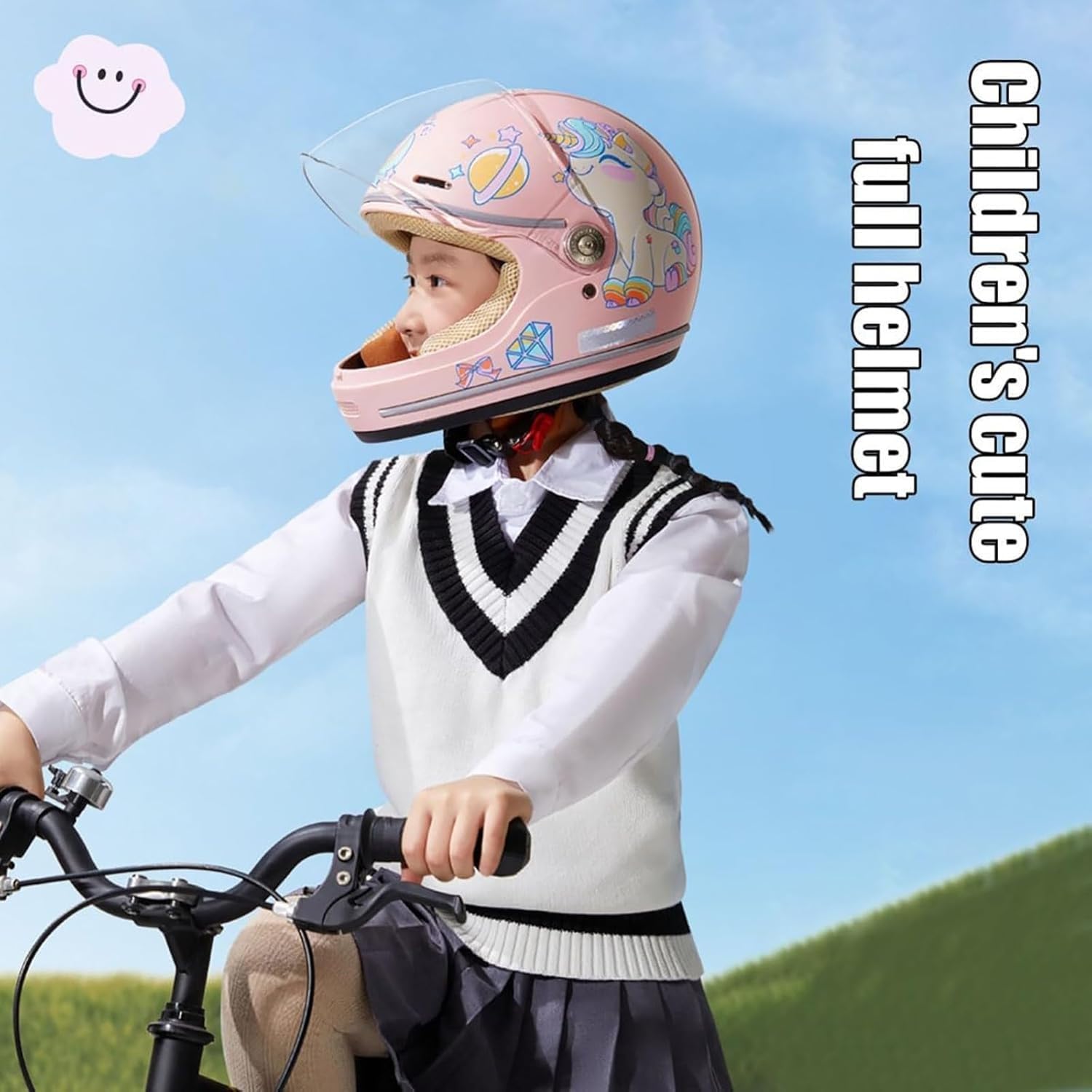 Caschi Integrali Da Moto Per Bambini, Giovani, Alla Moda, Per Moto, Scooter,Quattro Ruote, Caschi Per Ragazzi E Ragazze, Omologati ECE Per Ragazzi E Ragazze Dai 4 Ai 12 Anni 3,50-58cm