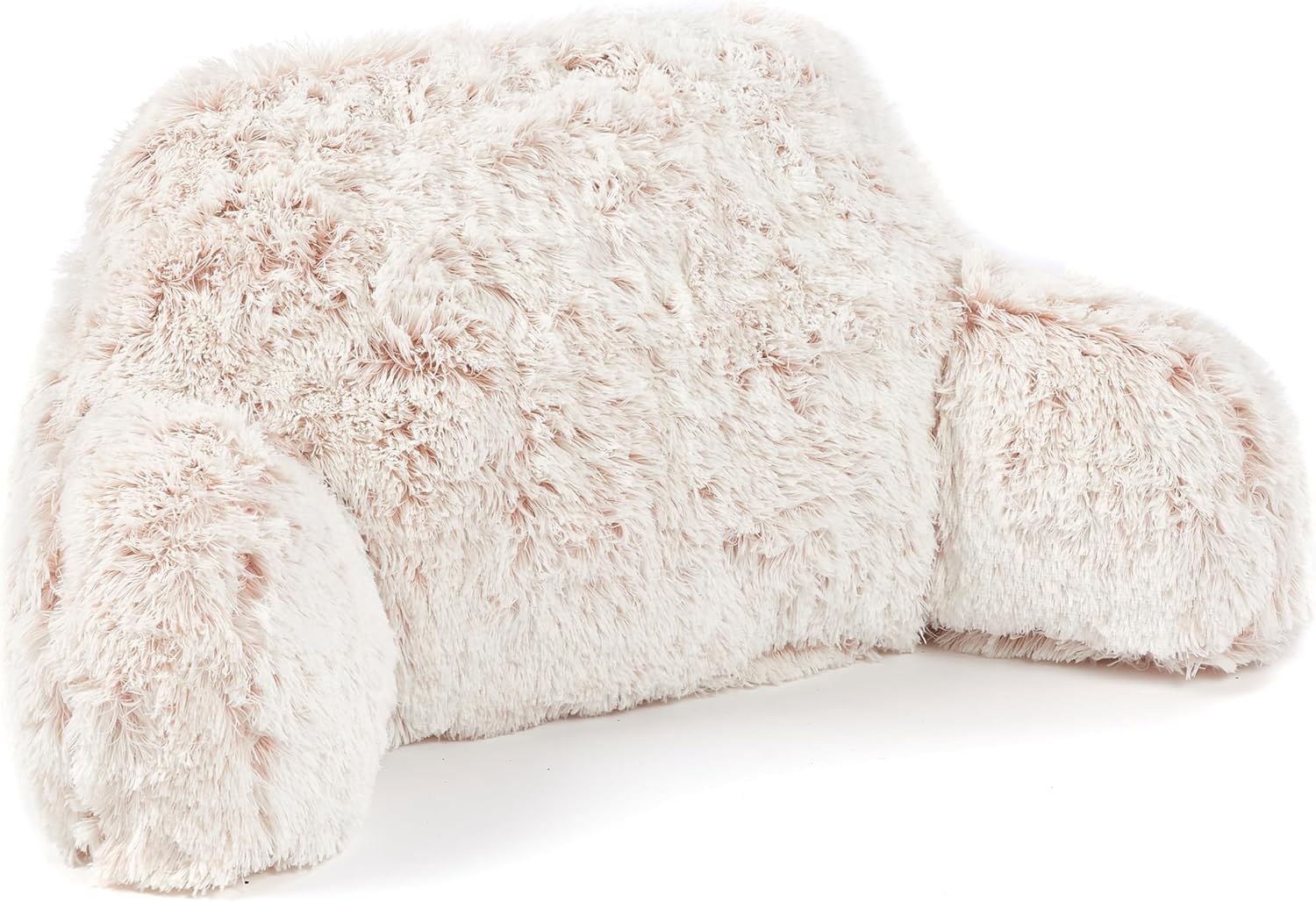 Downland Huggleland Long Hair Cuddle Cushion - Soft Reading Pillow with Arms for Adults, Backrest Support Pillow for Bed, Chair & Armchair Reading Cushion (Pink) - 45H x 39D x 89W cm