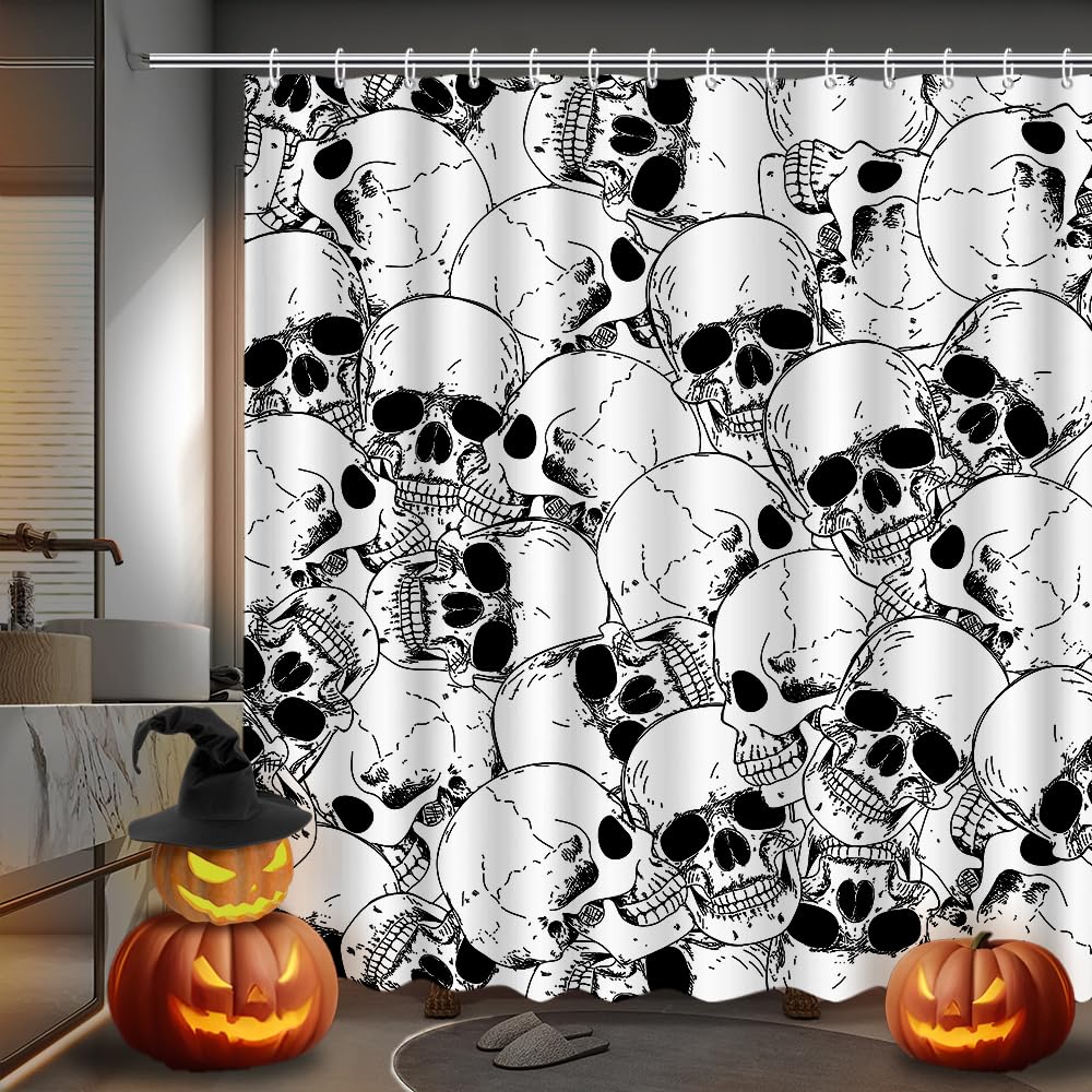 Rideau de douche gothique Halloween à motif tête de mort pour transformer votre salle de bain