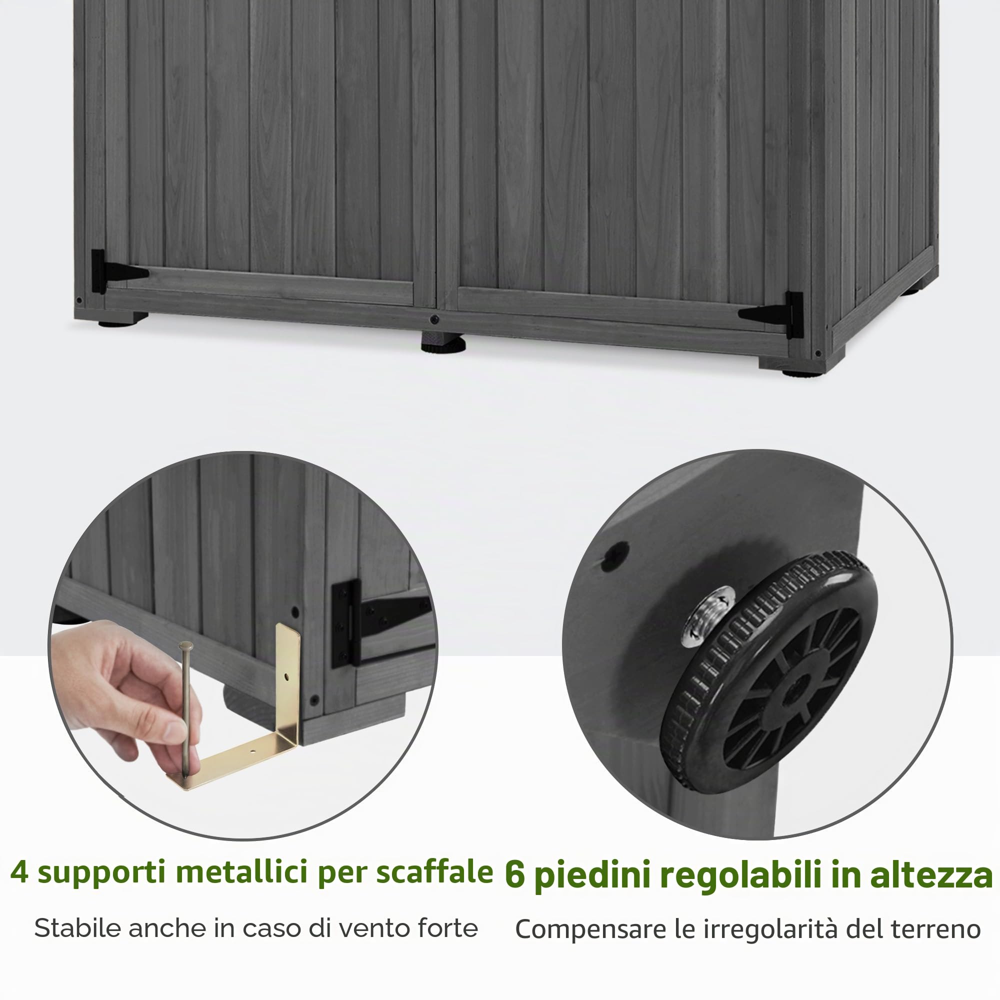 M MCombo armadio da giardino in legno, casetta da giardino piccola resistente alle intemperie, casetta per attrezzi da esterno, per area esterna balcone terrazza, 59×127×168 cm, 0912-F (grigio)