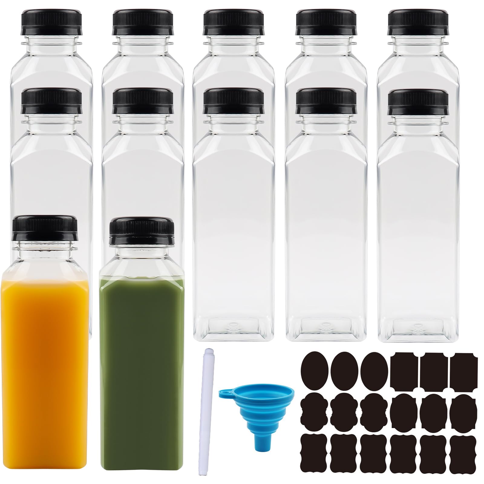Chetexus 12oz Plastic Fillable Juice Bottles, 12 pack 350ml Bulk Beverage Containers for Juice Milk and Homemade Beverages