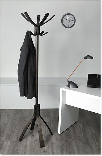 Miniatura 3 de ALBA Perchero de madera para café, diez clavijas/cinco ganchos, 21.67 pulgadas de ancho x 21.67 pulgadas de profundidad x 69.33 pulgadas, marrón