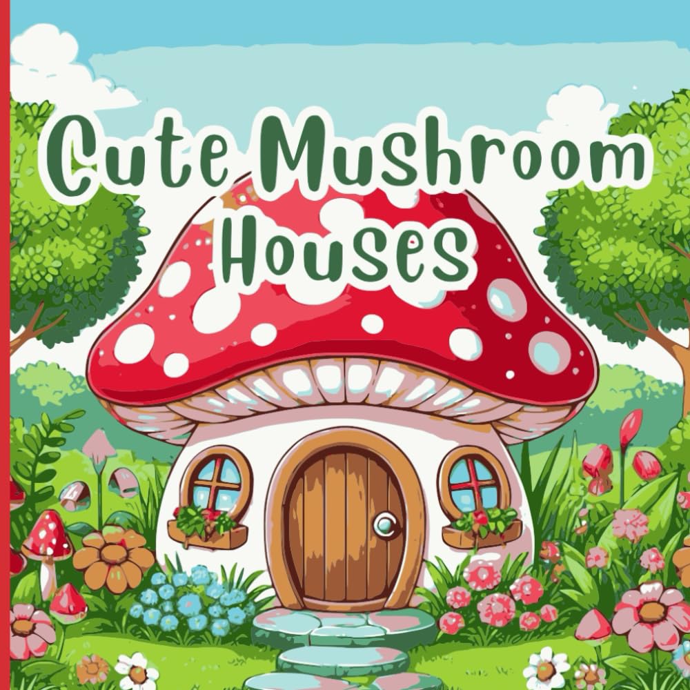 Cute Mushroom Houses Coloring Book: Simple and Adorable Mushroom Houses, Bold and Easy Designs for Stress Relief and Relaxation