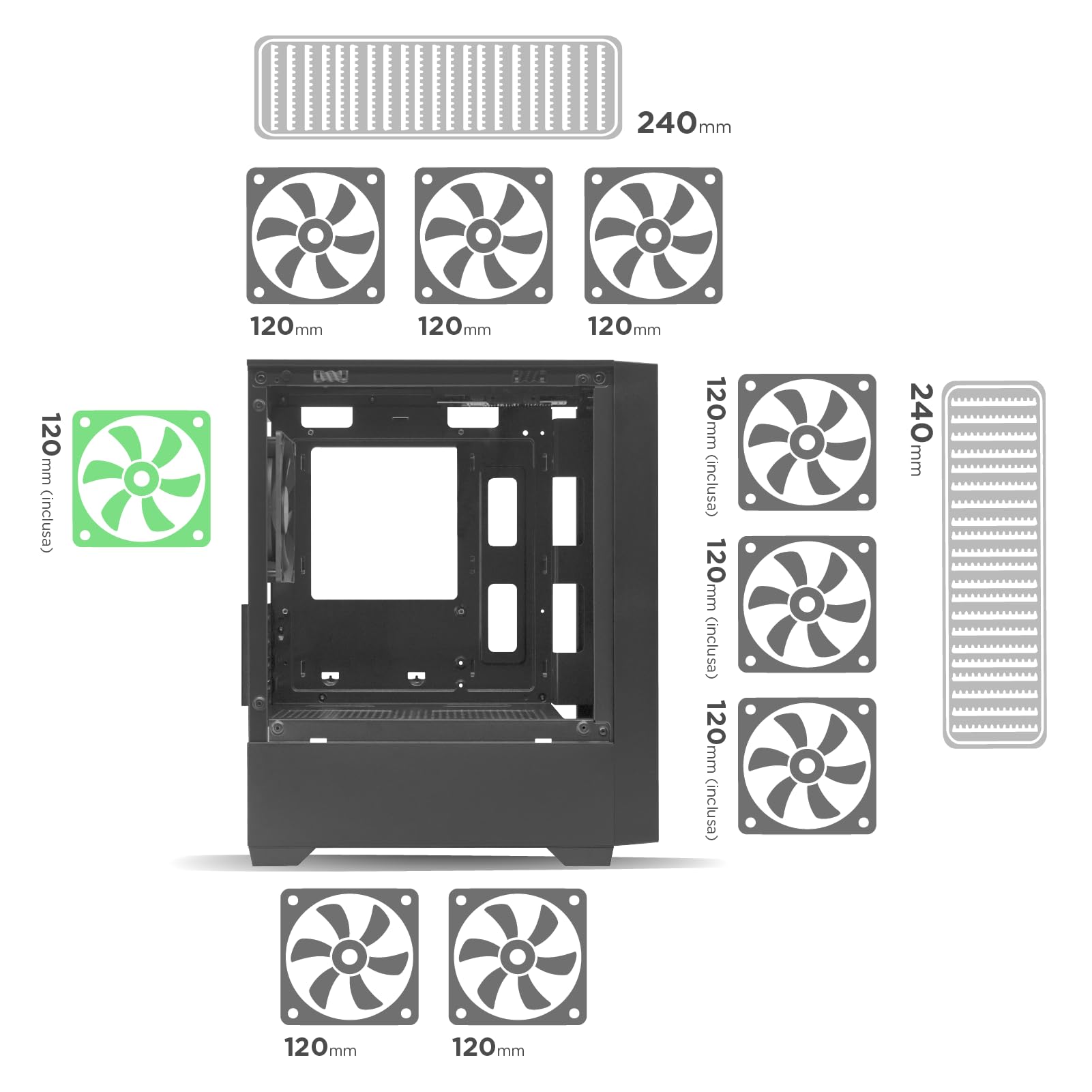 Nuwo Gigan BK100 Case PC Gaming Micro-ATX Mini-ITX | Mini Tower Frontale e Laterale in Vetro Temperato Panoramico | Ventola 120mm Preinstallata