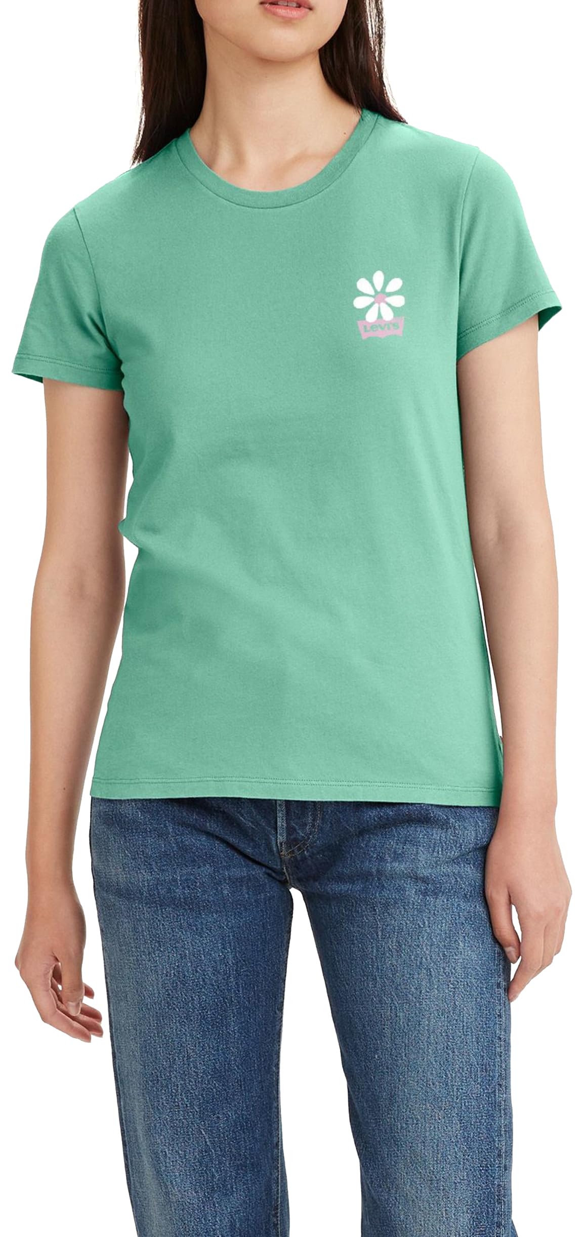 Levi's Women's The Perfect Tee- Chest Graphic Logo T-Shirt, Batwing Schoolyard Daisy Bery, XS