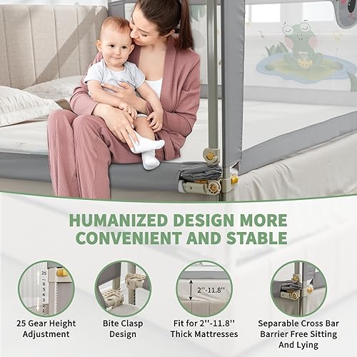 Miniatura 4 de Barandilla de cama para niños pequeños, 3 piezas de barandilla de cama de bebé para niños, valla de cama ajustable de 25 niveles de altura,