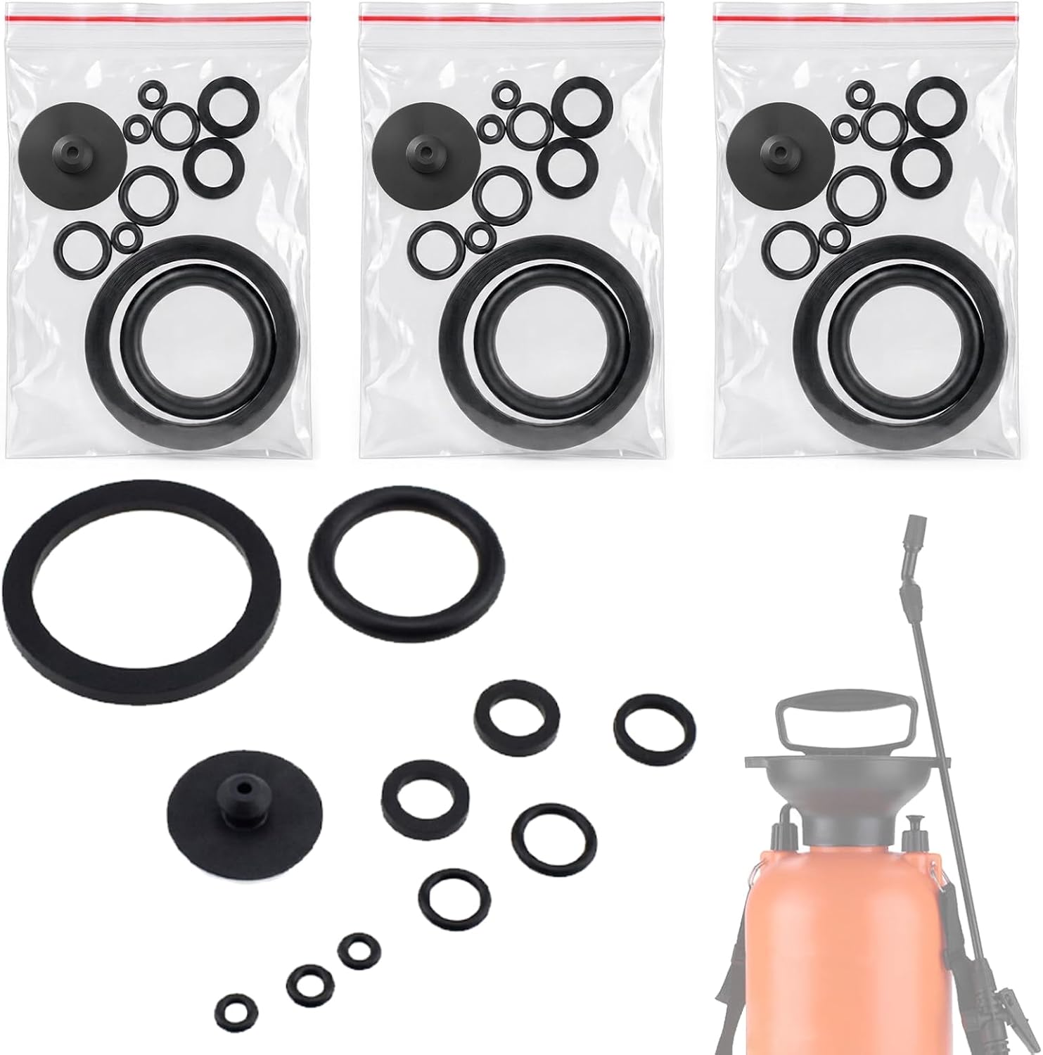 4 Sets Sprayer Seal Rings, Rubber O-Ring Gasket Replacement Set for Garden Pump & Backpack Sprayers, Spare Sealing Parts for 1, 1.3 and 2 Gallon Pressurized Hand Sprayer Repair