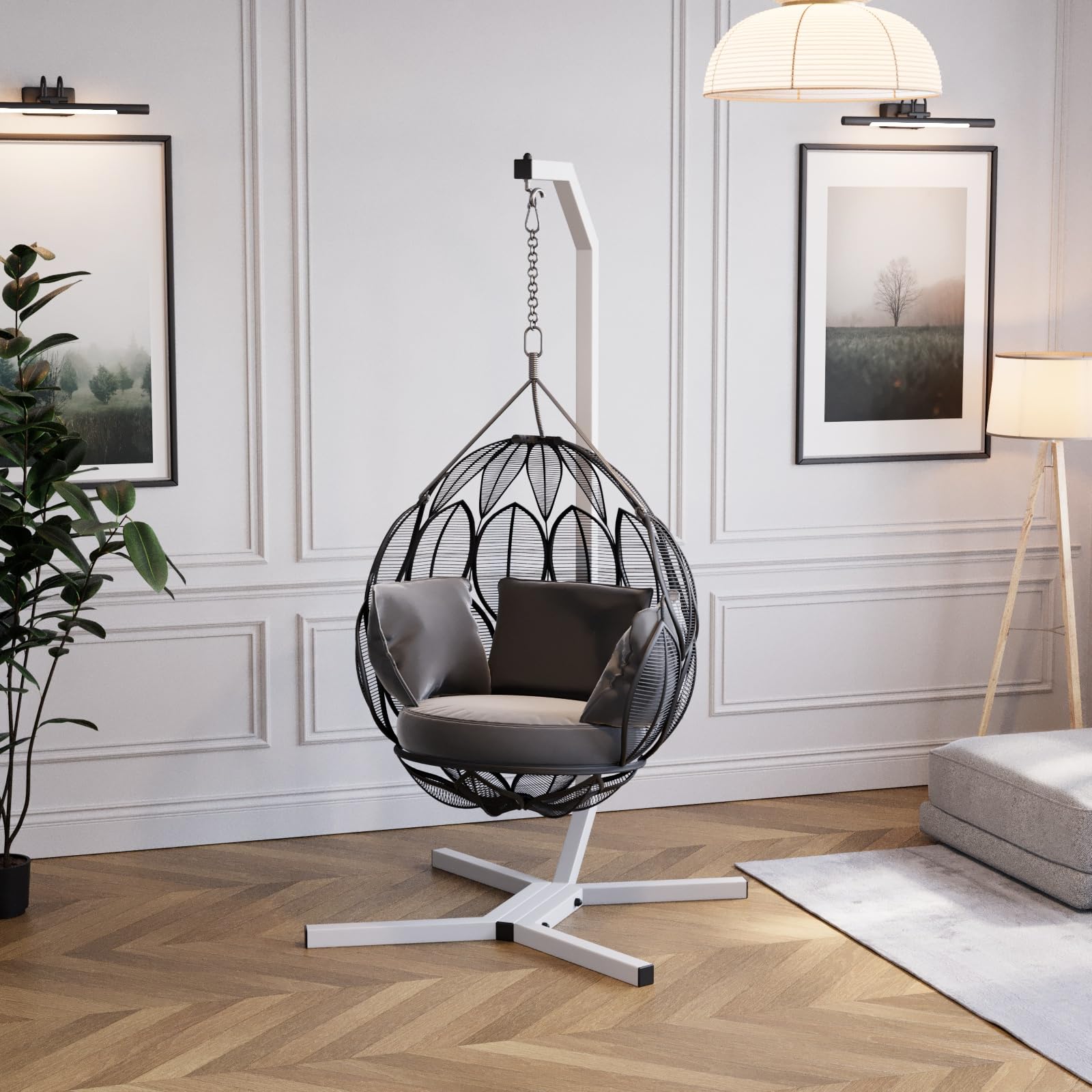 QLS Hängesessel Gestell 203 cm aus Stahl mit Haken bis 100 kg Weiß | Robuste Stahlkonstruktion mit wetterfester Pulverbeschichtung, geeignet für Garten, Balkon, Terrasse und Innenbereich