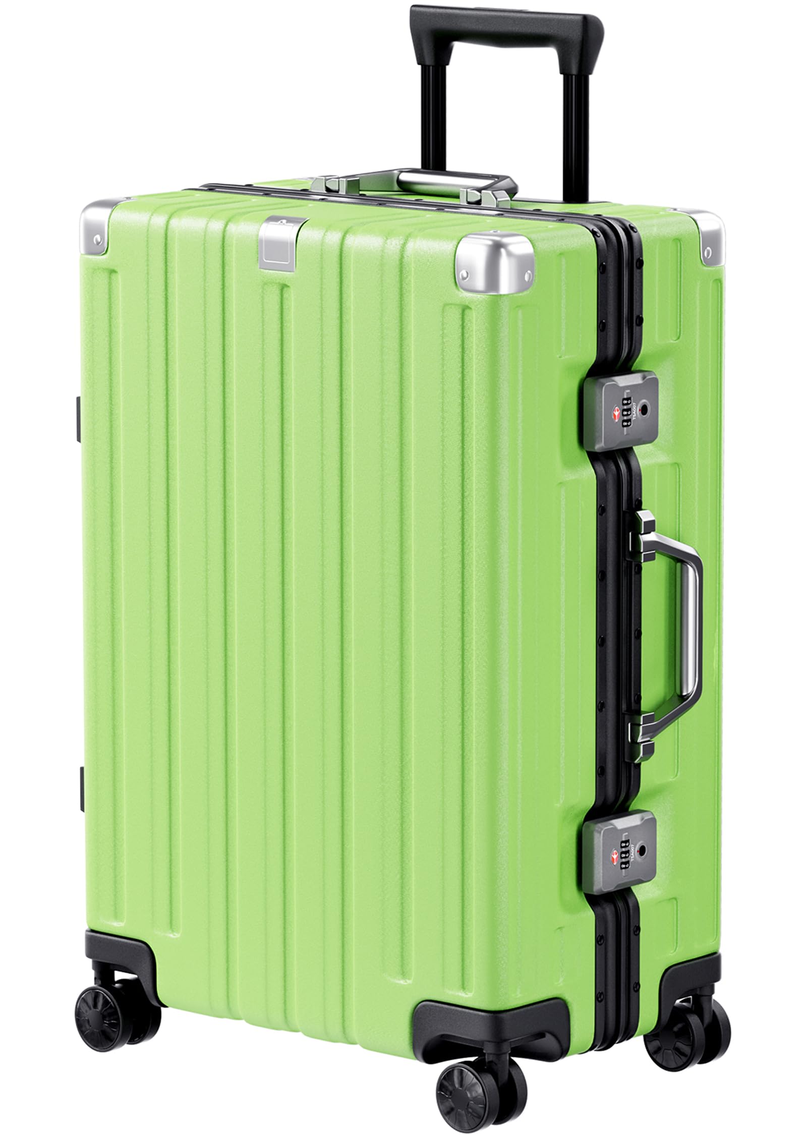 KruteLuggage Aluminum Frame Zipperless Metal Checked Luggage Noble PC+ABS Lightweight Hardshell Suitcase with TSA Lock Spinner Wheels 24 Inch Green