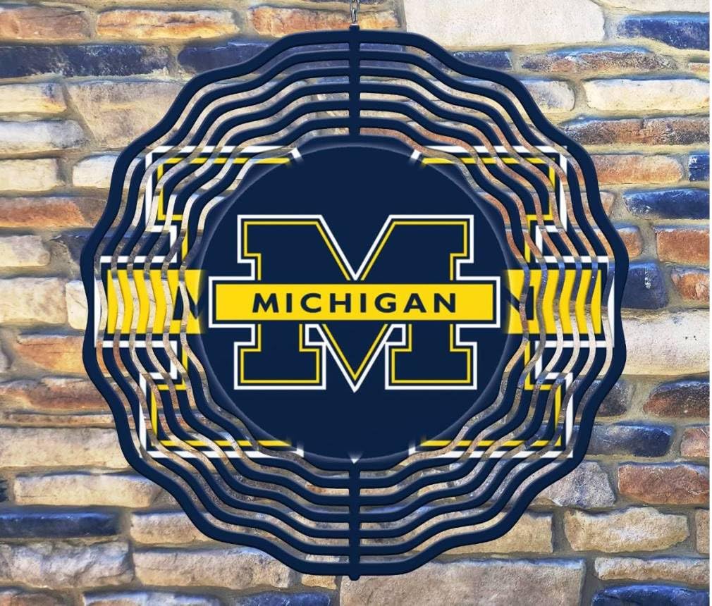 Liberty Flags & Gifts 8 Inch Michigan Football Basketball Sports Hanging Wind Spinner Yard Decor Aluminum Sublimated Garden Art Indoor Outdoor 3D Kinetic 8rws-131, Blue