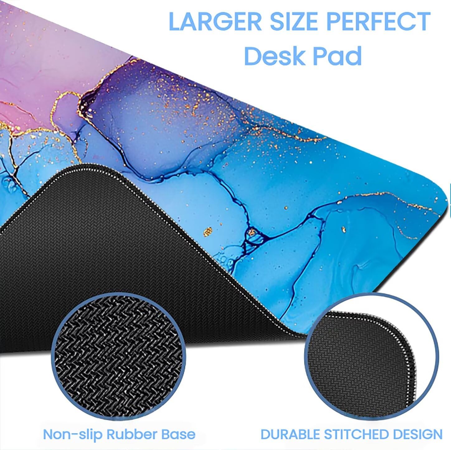 Lpfieonn Rosa Großes Schreibtischunterlage, XXL Schreibtischunterlagen, Blau XXL Wasserdicht Gaming Mousepad mit Vernähter Rand und Rutschfeste Gummibasis, für Laptop/Hause/Büro 120x60cm PF-1901