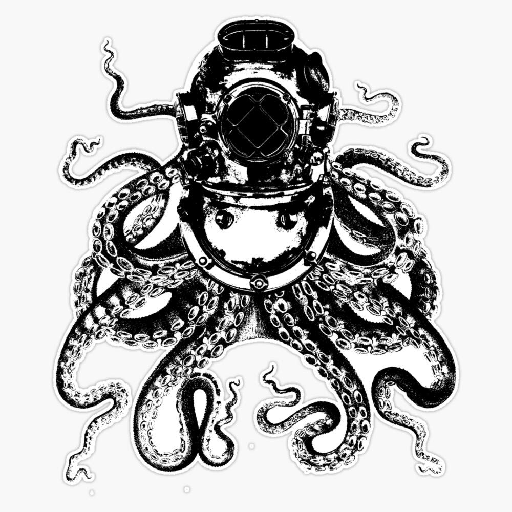 Octopus in A Diving Helmet Vinyl Waterproof Sticker Decal Car Laptop Wall Window Bumper Sticker 5