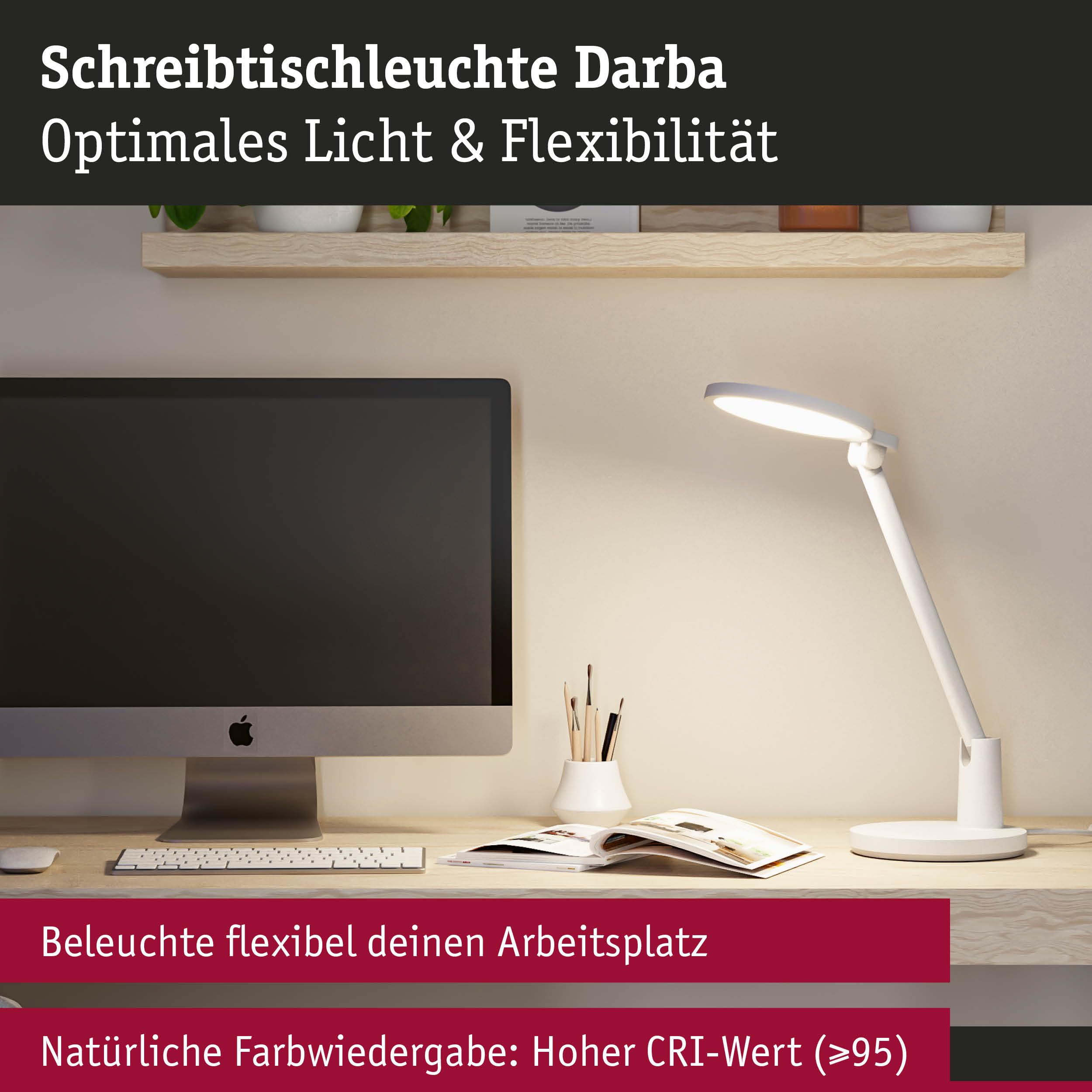 Paulmann 78016 LED Schreibtischleuchte Darba 4000K 1150lm 15W Weiß matt
