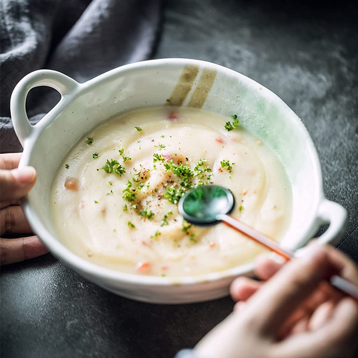 Vaisselle Bol à soupe ramen en céramique, tasse à soupe, grand bol à ramen en céramique, bol à soupe à l'oignon profond allant au four, bol de service allant au micro-ondes.-blanc-600 ml 21 oz (couleu