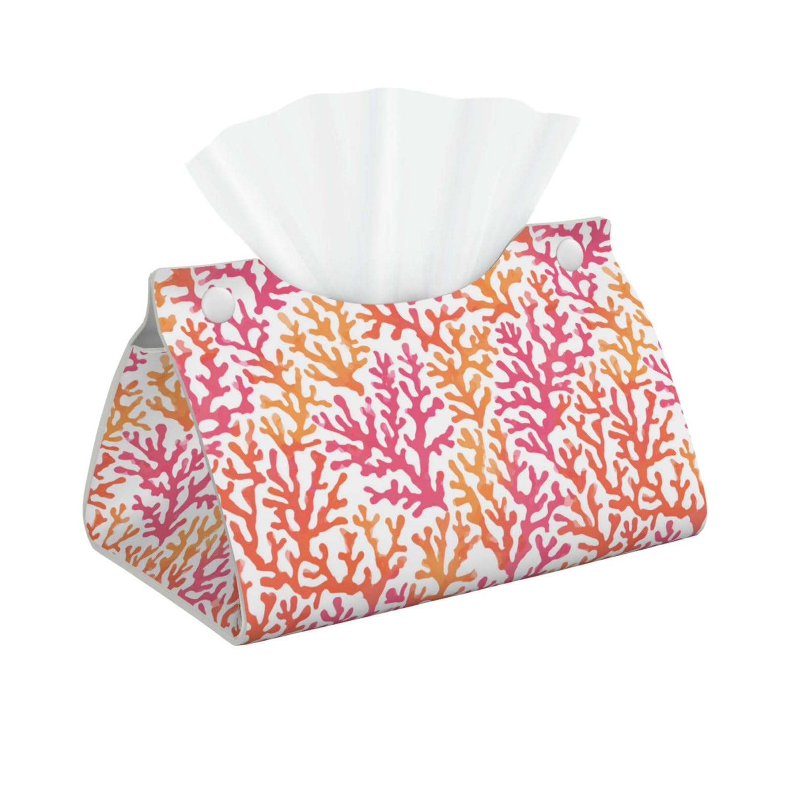 Orange and Pink Coral Pattern Tissue Box Cover Rectangle Pu Leather Tissue Box Holder for Car Bathroom Bedroom Desk Tabletop Decor