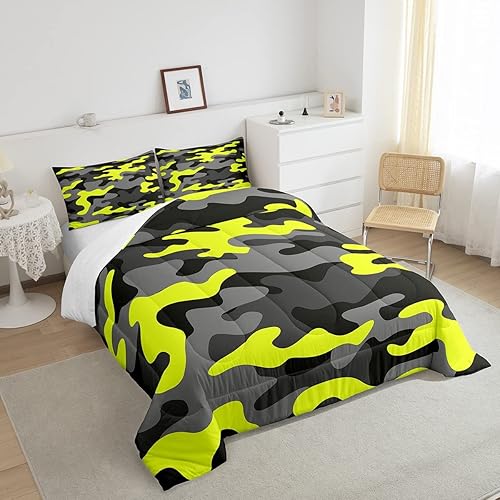 Miniatura 4 de Juego de ropa de cama de camuflaje para niños, tamaño individual, edredón minimalista de camuflaje de campaña para niños, diseño de arte abstracto,
