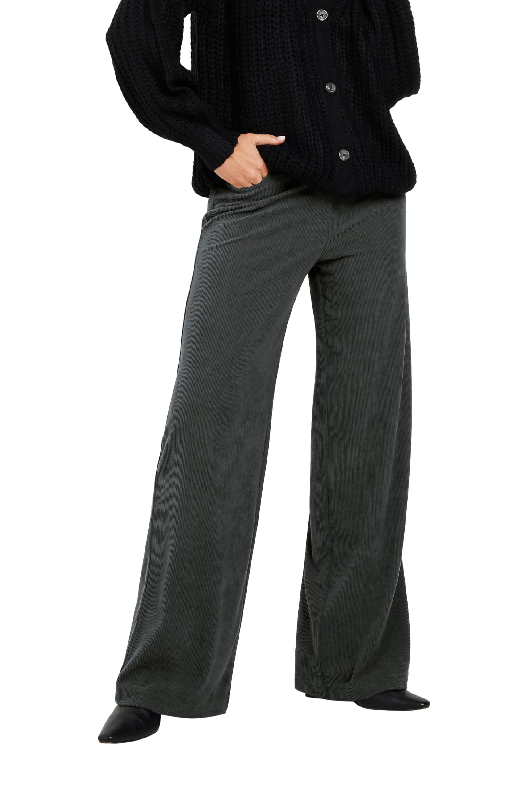 Long Tall Sally Women's Charcoal - Lts Premium Tall Grey Cord Wide Leg Jeans 12 Long
