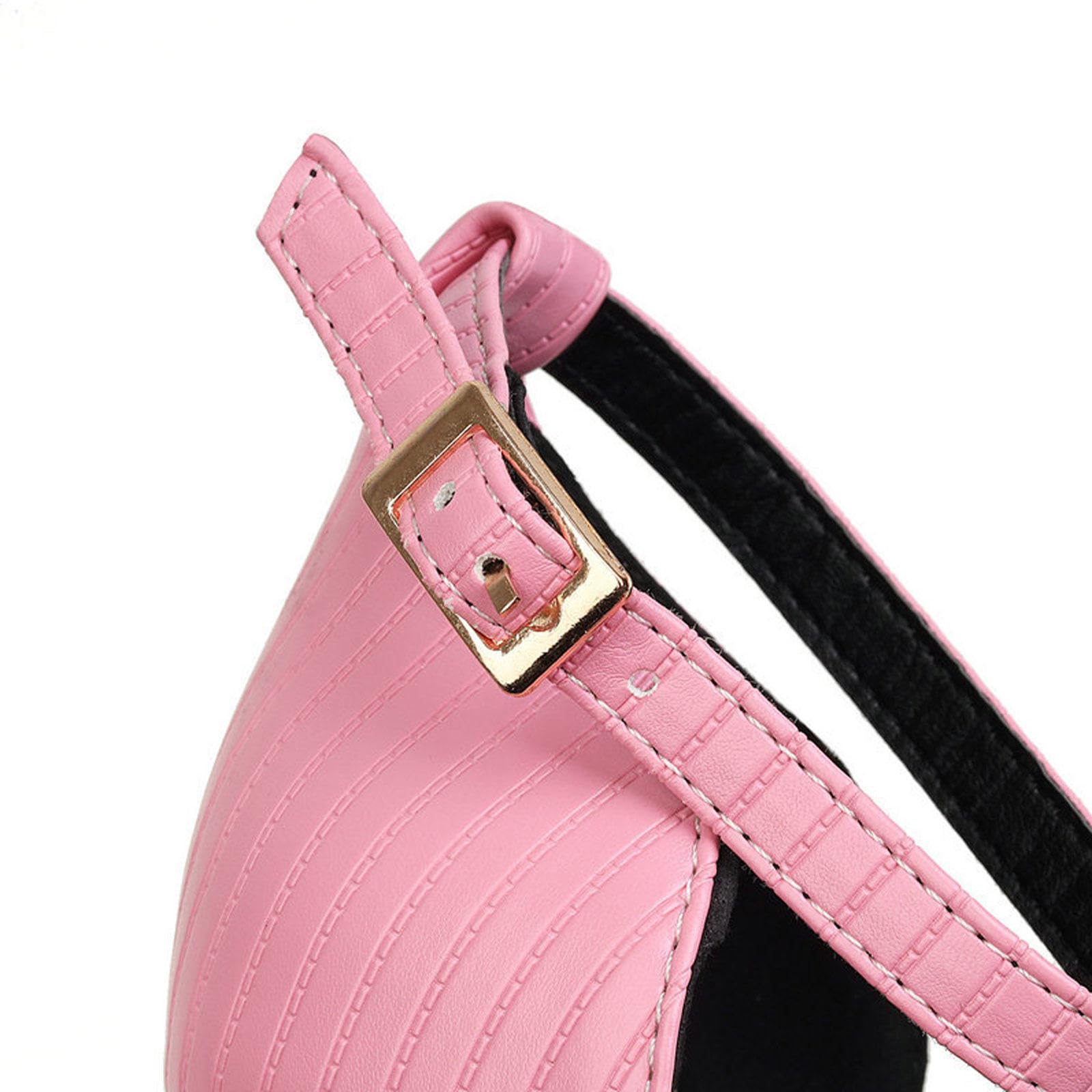 Talons Hauts Escarpins Plateforme Fermés Bout Rond Femmes Chaussures Soirée Talon Épais Bride Cheville 14,5cm,Pink-41