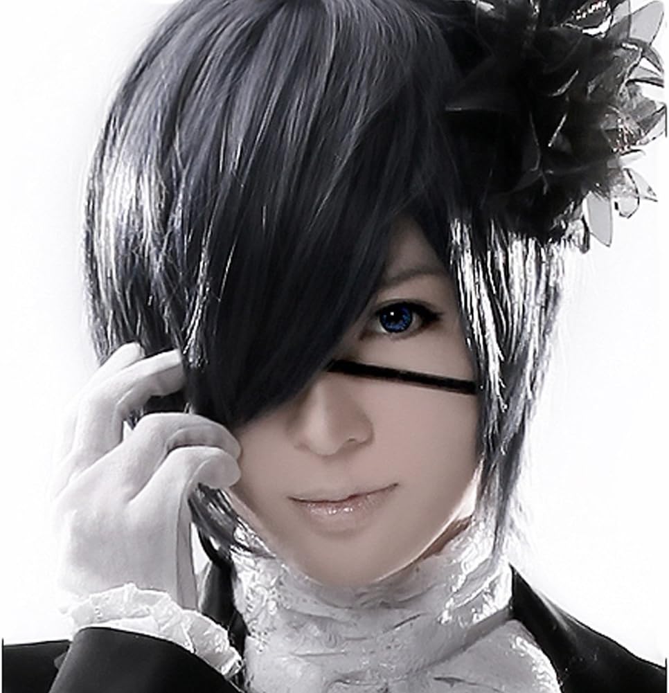 Ezcosplay Anime Black Butler Ciel Phantomhive Cosplay Wig Short Synthetic Hair Wigs Costume and a Wig Cap