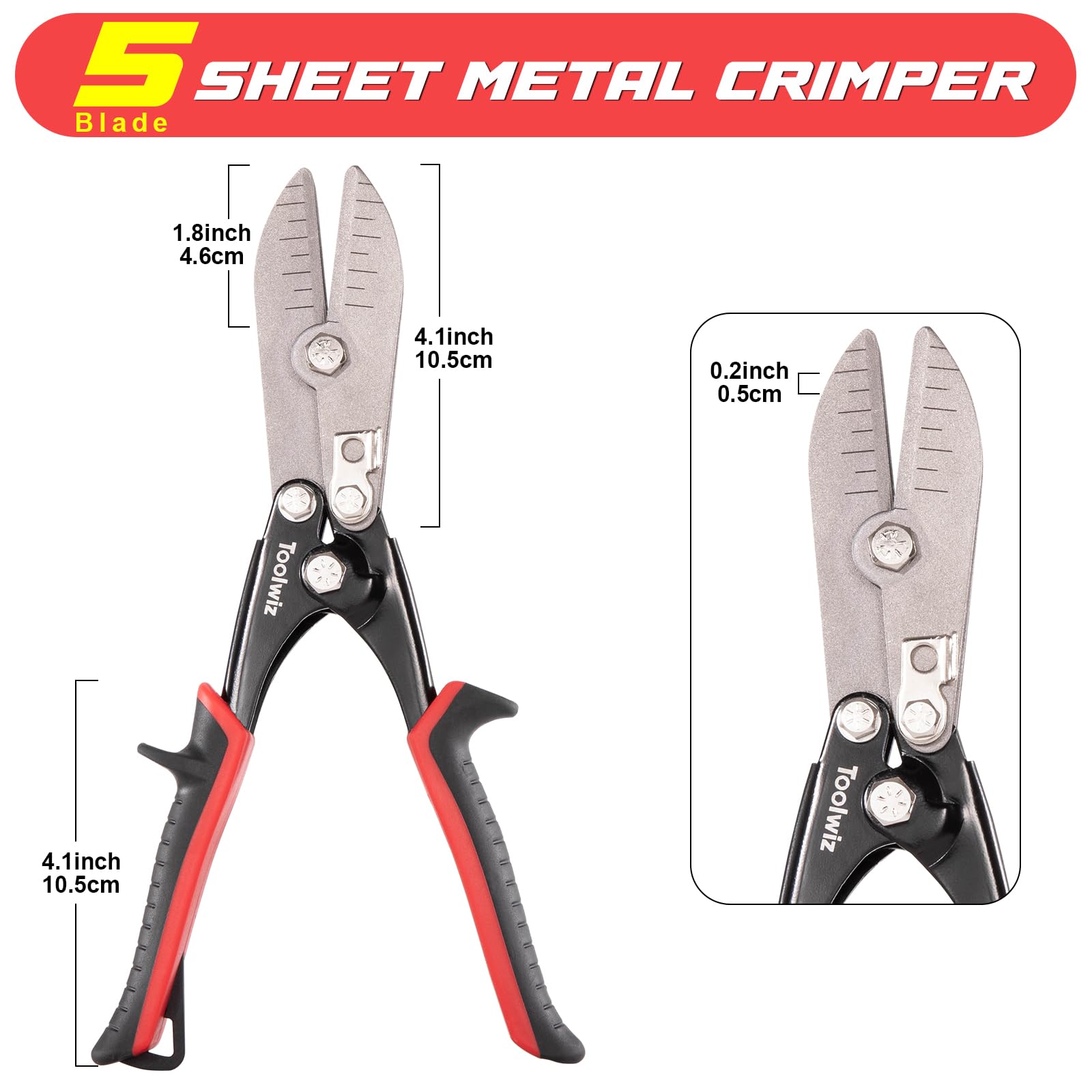 Toolwiz 5-Blade Sheet Metal Tools, Duct Crimping for 24-26 Gauge Downspout, Stove Pipe, Stainless Steel - Image 3